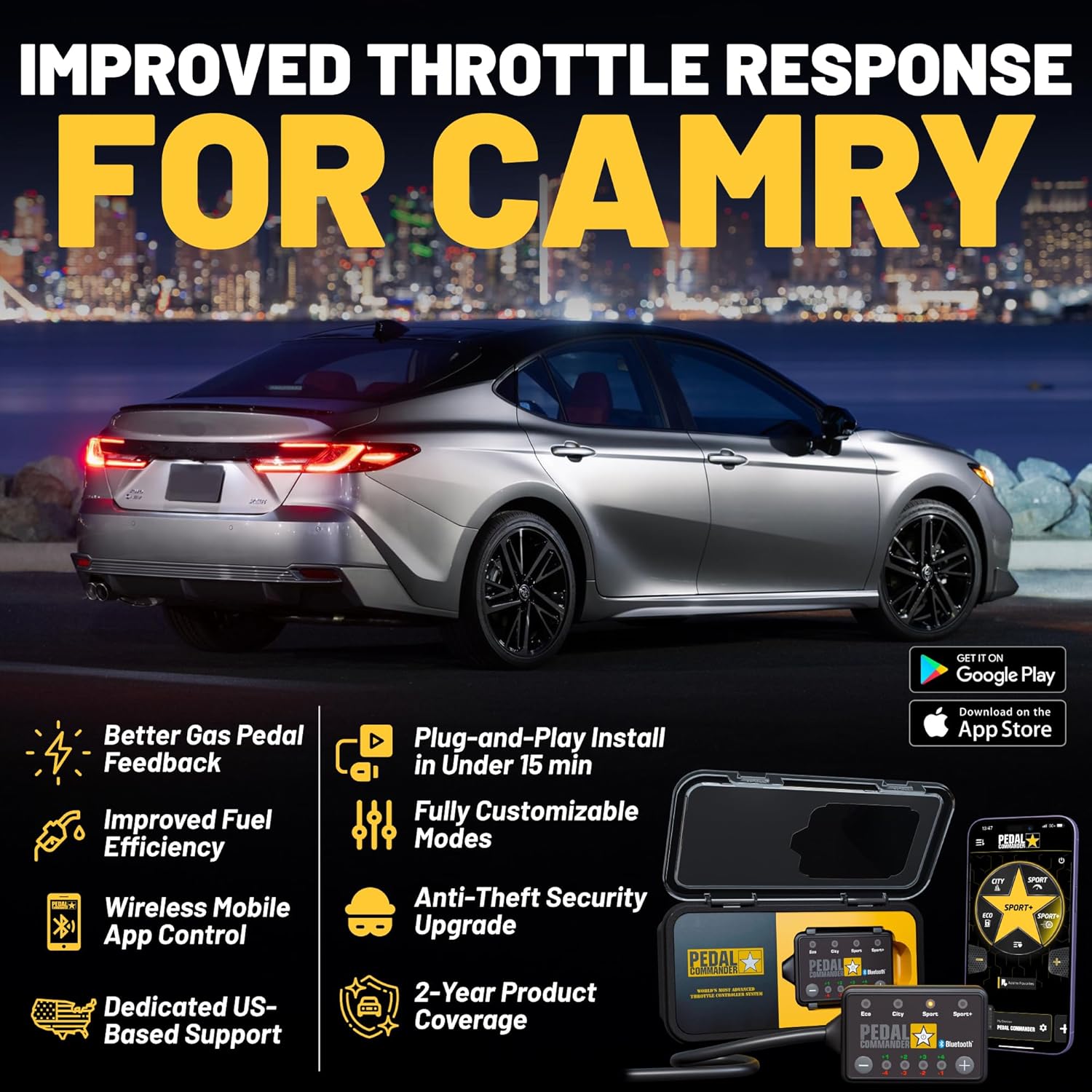 PEDAL COMMANDER Throttle Response Controller Compatible with Toyota Camry 2012-2025, Plug-and-Play Upgrade, 4 Driving Modes, App Control and Anti-Theft, Performance Upgrade, Camry Accessories