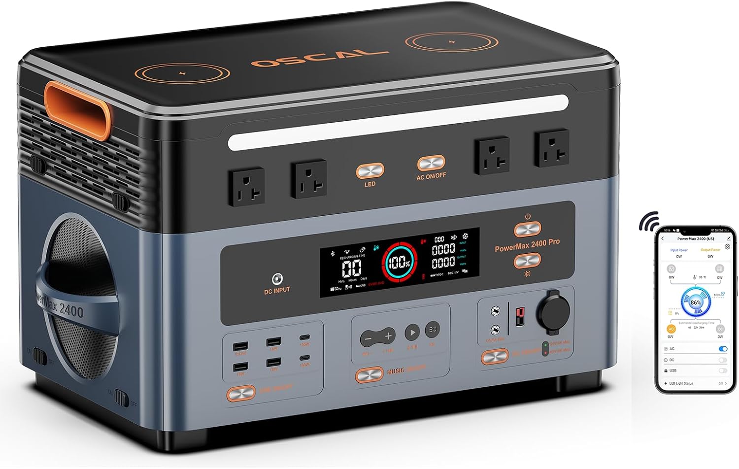 OSCAL 3600Wh Solar Generator PowerMax 3600, Solar Power Station with 4 AC Outlets (6000W Peak), 1.2H Full Charging, APP Control Emergency Power Station for Home, Camping & RVs, Battery Backup