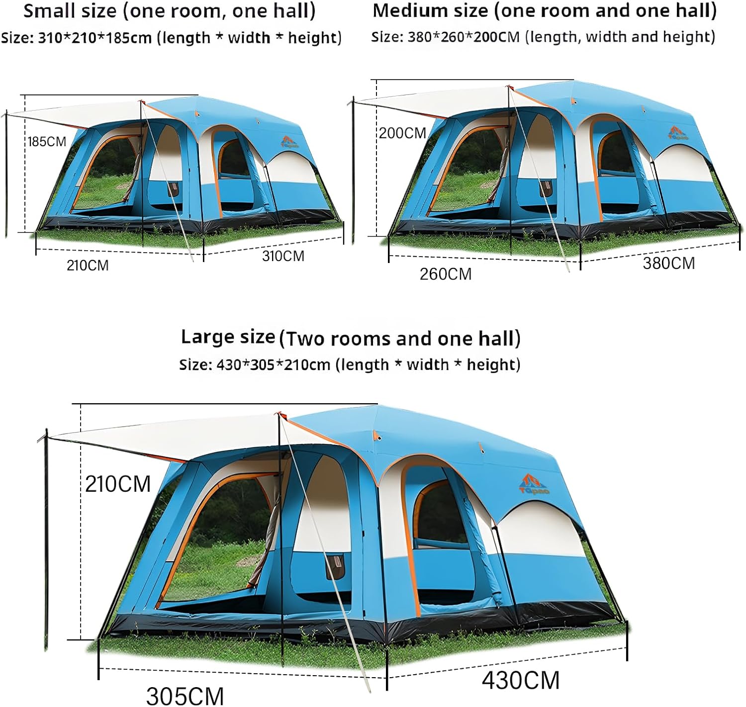 Large Family Camping Tent - 5-12 Person Multi-Room Waterproof Pop-Up Tent with Screened Porch - Glamping Tent for Outdoor Camping & Family Vacation