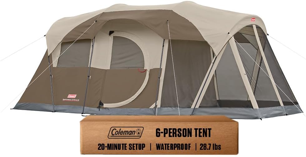 Coleman 6-Person WeatherMaster Camping Tent with Screened Porch, Weatherproof Tent with Screen Room, Rainfly & Carry Bag Included