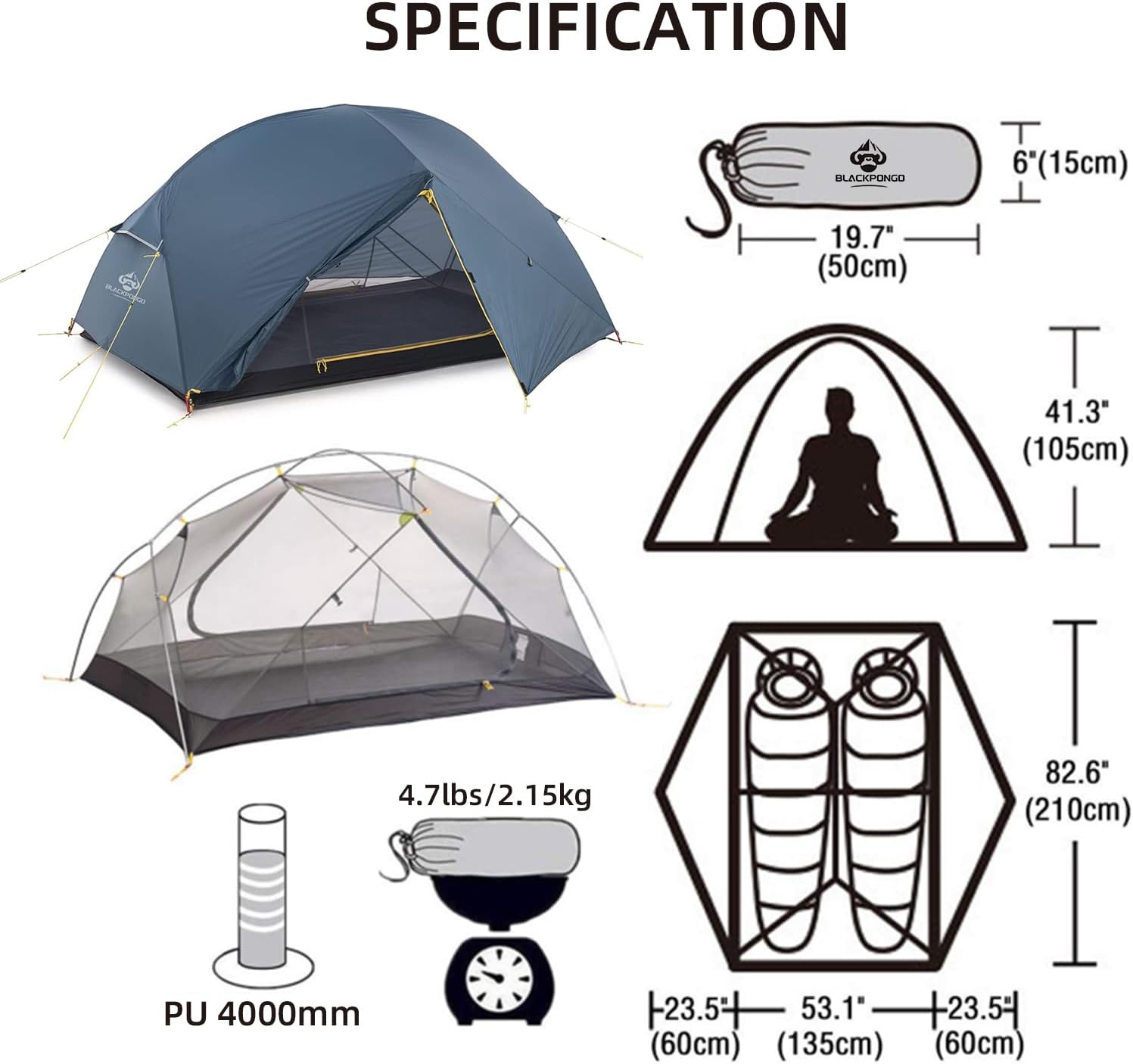 Neptune 2 Person Backpacking Tent - Ultralight Freestanding Tent with 4000mm Waterproof, Dual Vestibules & No-See-Um Mesh - 60 Second Setup for Hiking/Camping