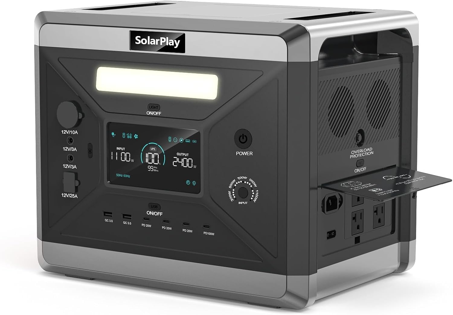 SolarPlay Portable Power Station, Q2501 2400W/2160Wh Large Capacity Solar Generator with 200W Solar Panel, BMS Emergency Power Station for Home Backup, Camping, Outdoor Battery Backup
