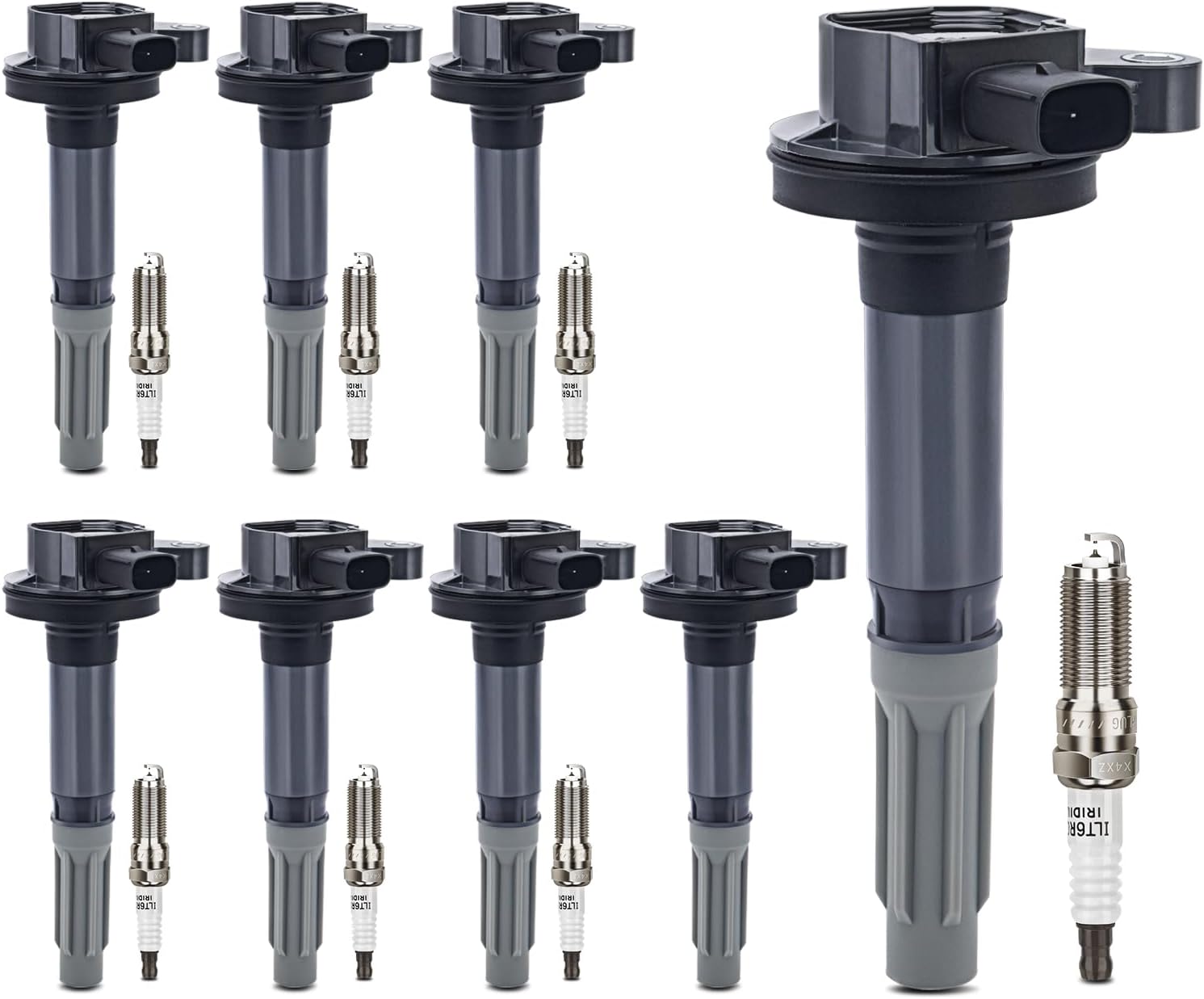 UF622 Ignition Coil & SP548 Double Iridium Spark Plug For 2011-2016 Ford F150,2011-2020 Ford Lobo,2011-2015 Ford Mustang 5.0L V8 Replaces# BR3Z-12029-A, DG542, C1802, GN10420, 52-2197 8PCS
