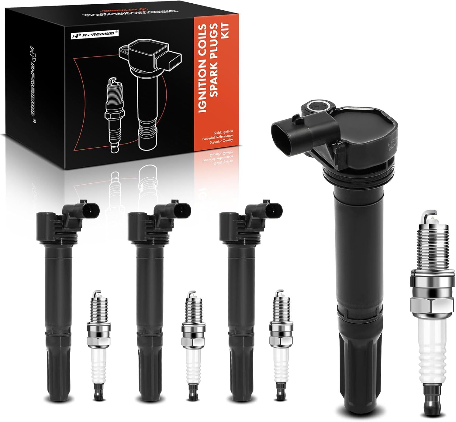 A-Premium Ignition Coil Pack and Iridium Spark Plugs Compatible with Fiat 2012-2017 500, L4 1.4L, Naturally Aspirated