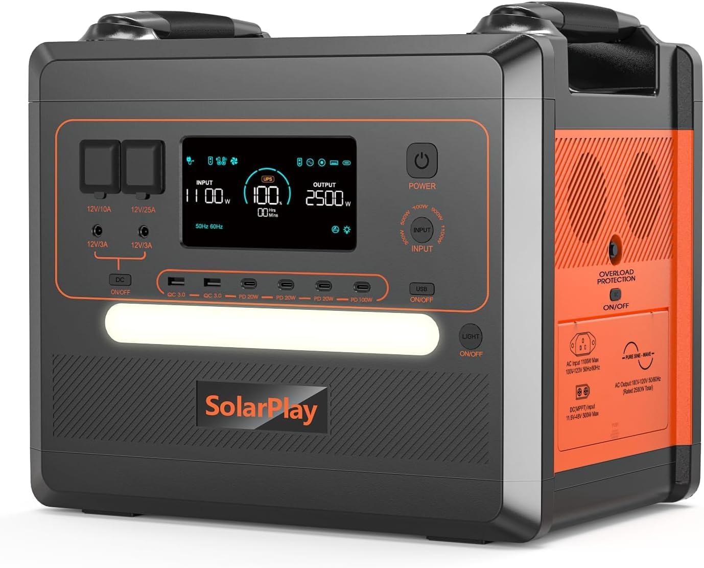 SolarPlay Portable Power Station 2500W(Peak 5000W), 2304Wh Solar Generator with 400W Panel 1.5Hrs Fast Charging LFP Battery4 AC Outlets Emergency Power Station for Home Camping Outdoor Battery Backup