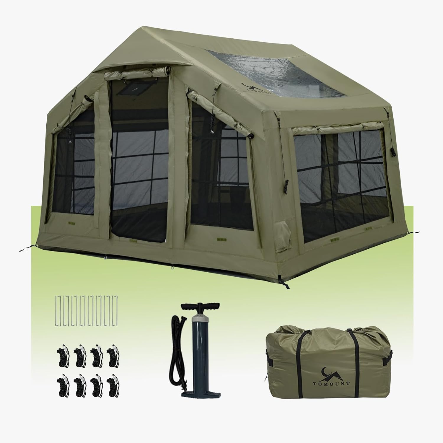 Inflatable Camping Tent for 2-5 Person with Hand Pump,Waterproof Oxford Cabin Tent with Stove Jack and TPU Skylight