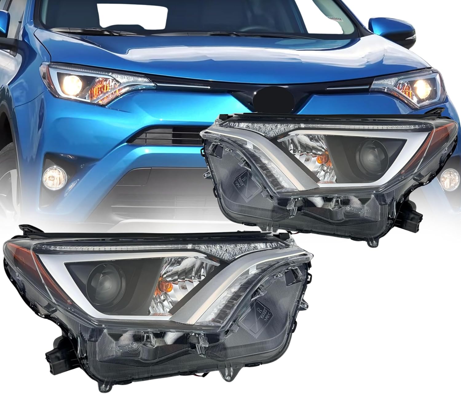 Headlight Assembly Replacement For Toyota 2016 2017 2018 RAV4 LE/XLE North America Built Headlamp Halogen with Bulb Left & Right Side DOT/SAE Compliant TO2502247, TO2503247