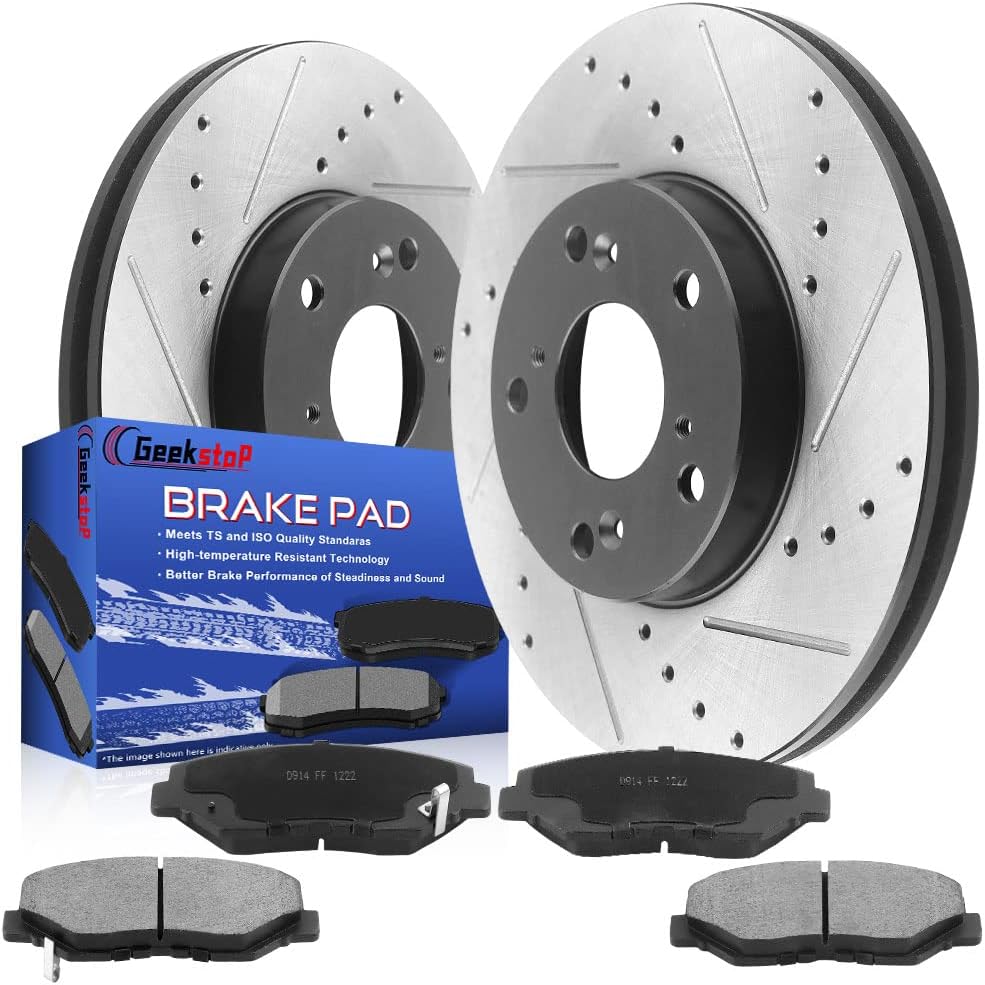 Front Brake Rotors and Pads for 2003-2017 Honda Accord,2013-2018 Honda Civic, 2003-2011 Element, 02-04 CR-V, 13-15 Acura ILX Drilled and Slotted E-Coating Disc Brake Rotors Ceramic Brake Pads