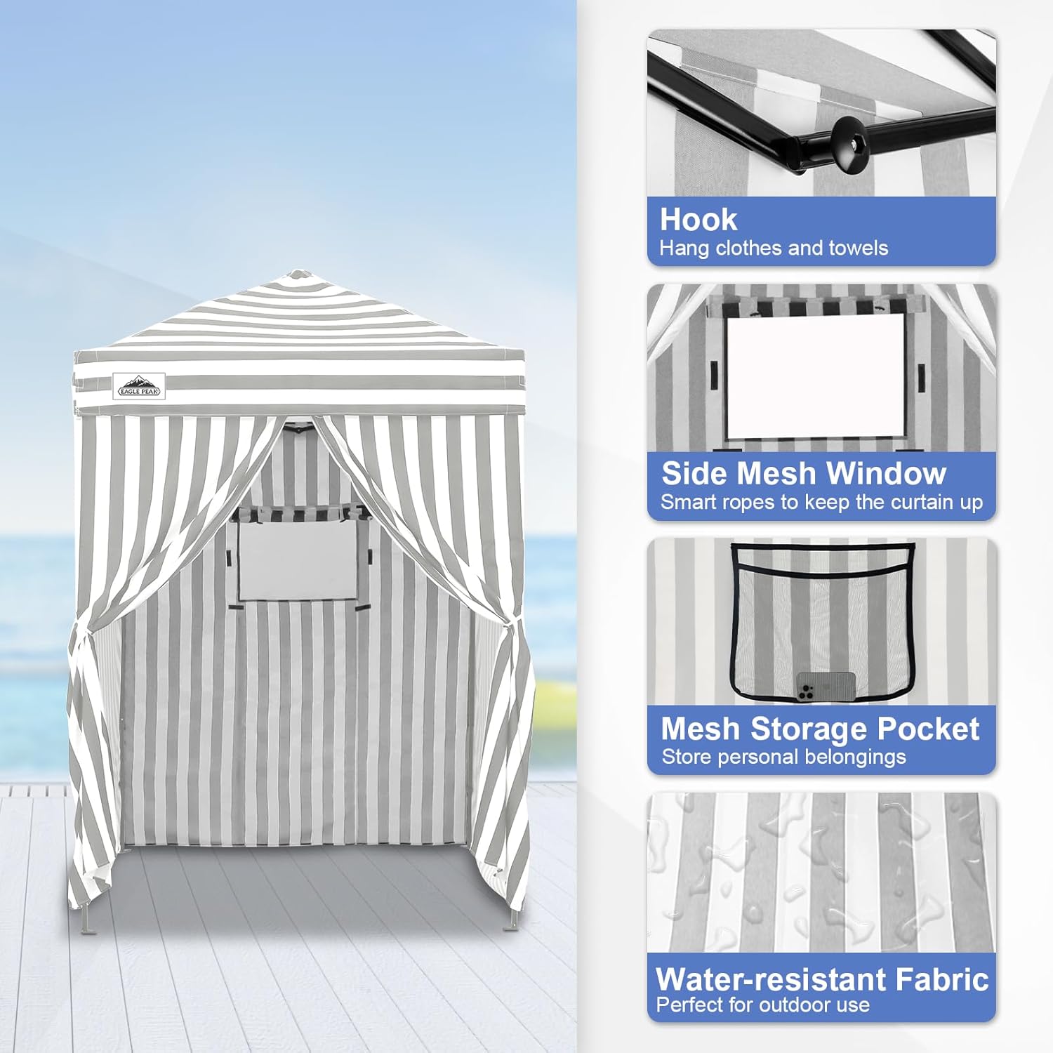 EAGLE PEAK Flex Ultra Compact 5x5 Pop-up Canopy, Sun Shelter, Changing Room, Portable Privacy Tent for Pool, Fashion Photoshoots, or Camping, Gray/White