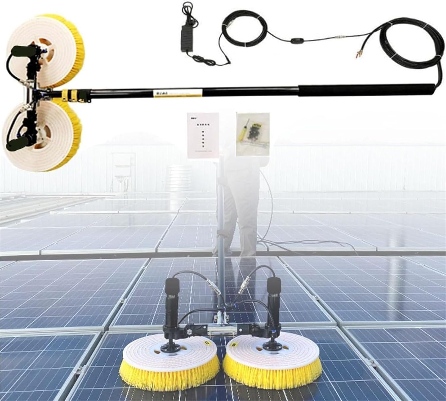 Electric Solar Panel Cleaning Brush， Outdoor Washing Device Tool Freebattery(Lithiumbattery,7.5M)