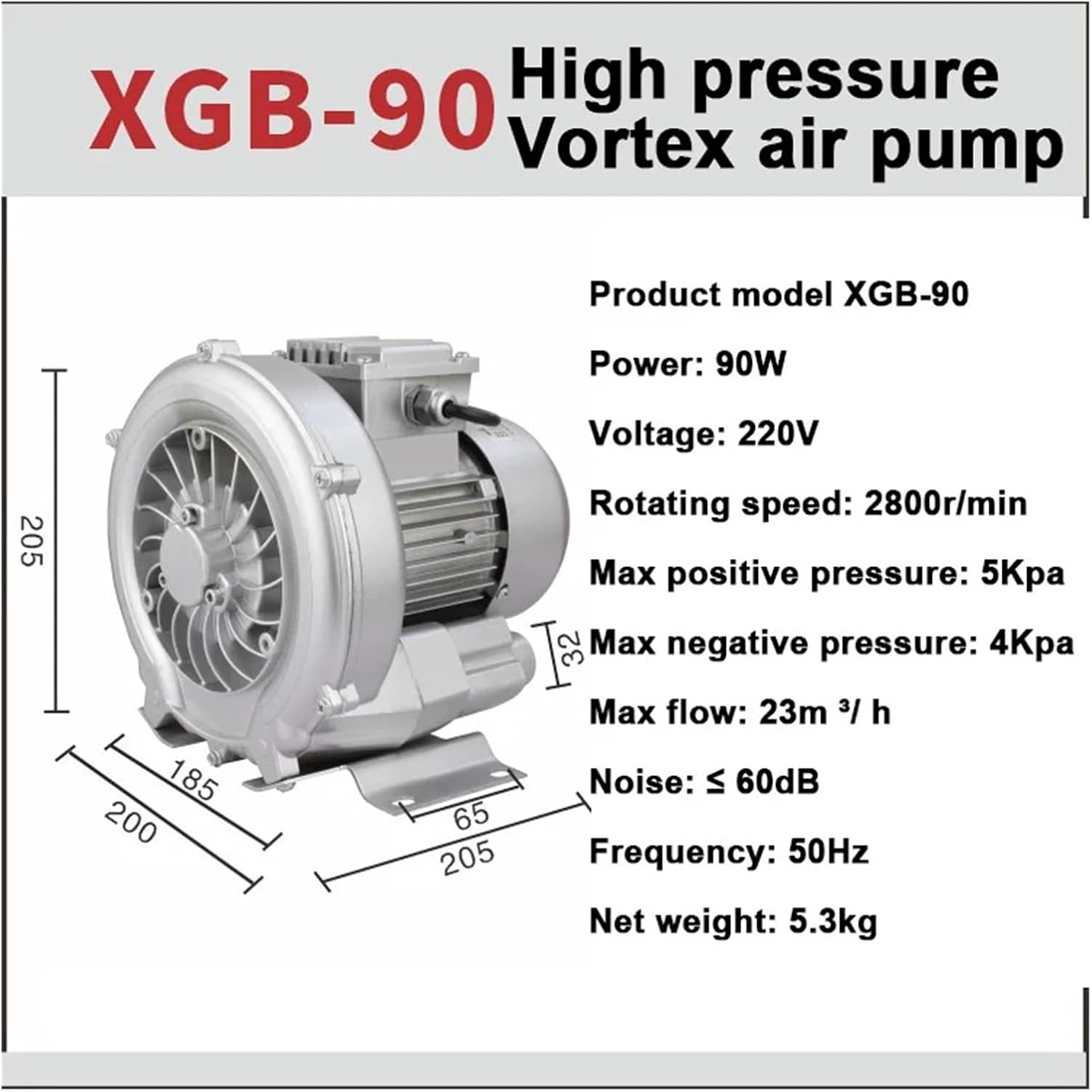 1pc 220V High-Pressure Vortex Blower - Industrial Gas Pump for Fish Pond Aeration & Dust Removal(90W)
