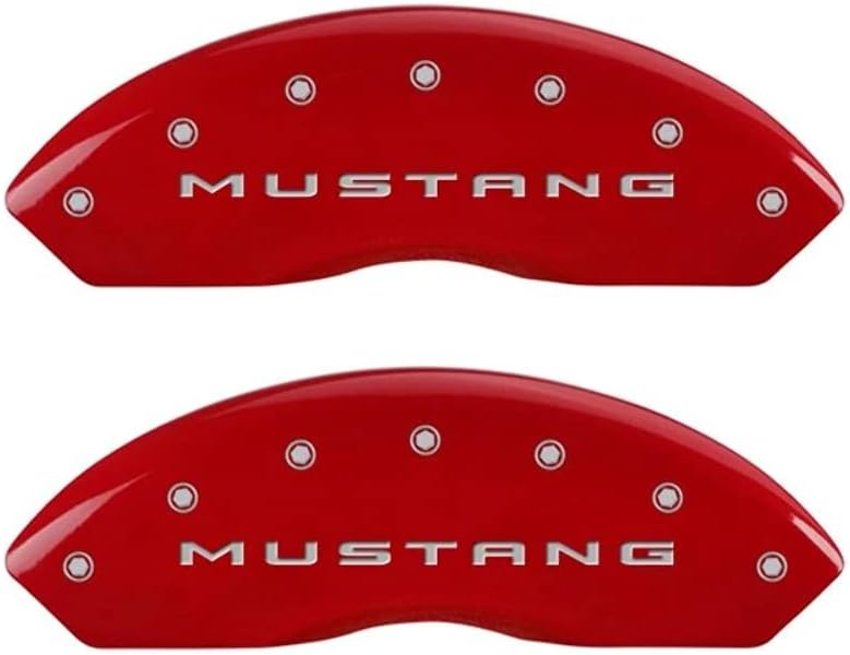MGP Caliper Covers - Brake Caliper Covers 2015-2023 Ford Mustang (Standard Brakes) - Front and Rear Set - Mustang/Bar & Pony Logo - Red