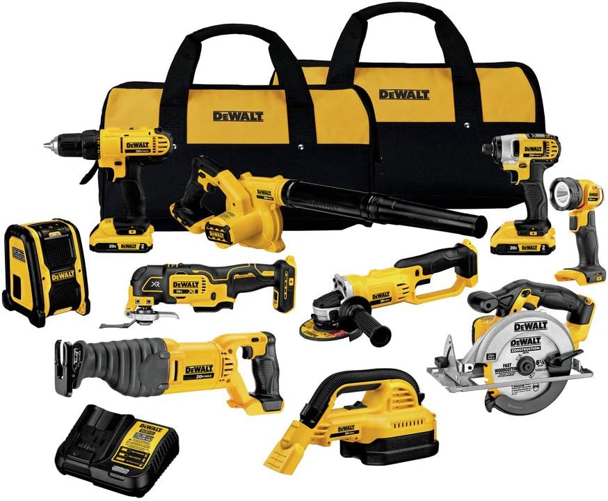 DEWALT 20V MAX Power Tool Combo Kit, 10 Tool Cordless Power Tool Set, 2 Batteries, Charger and 2 Bags Included, Dewalt Brushless Combo Kit (DCK1021D2)