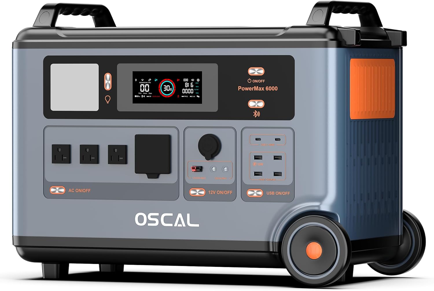 OSCAL PowerMax 6000 Solar Generator, 120/240V Split Phase Voltage 6000W AC Outlets (7200W Peak), 3600Wh LFP Battery Power Station, Expandable to 57.6kWh, 2200W/1.96H Fast Charging for Home, Emergency