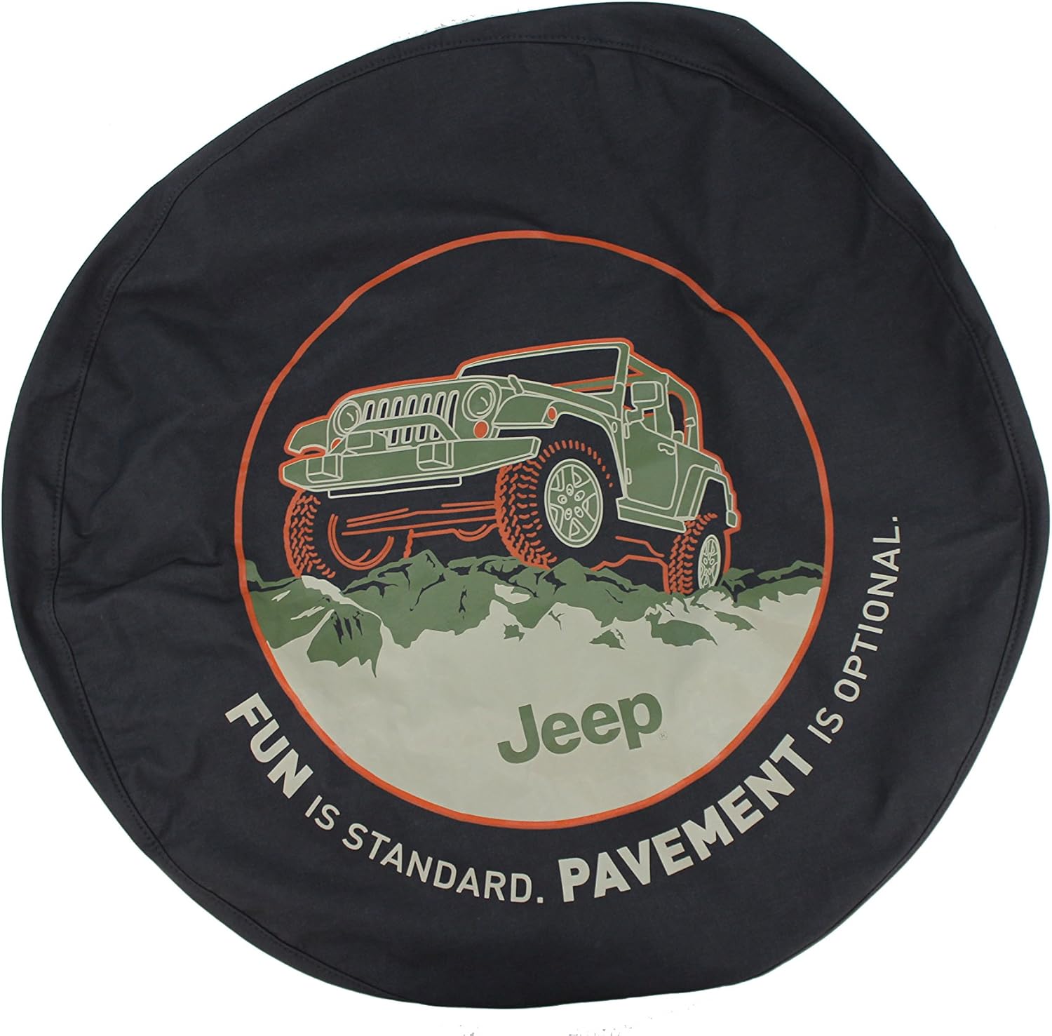 Genuine Jeep Accessories 82210886AB Cloth Spare Tire Cover with Fun Is Standard Emblem Logo