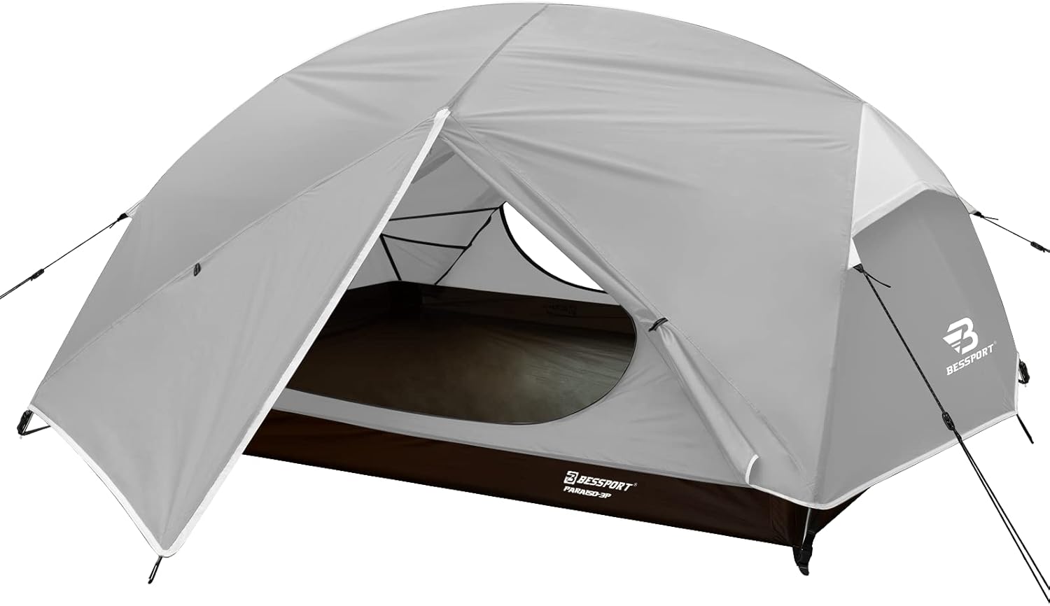Bessport Camping Tent for 2-3 Person, Lightweight Backpacking Tent Waterproof Windproof Two Doors Easy Setup Double Layer Outdoor Tents for 3 to 4 Seasons, Suitable for Outdoor,Hiking,Camping
