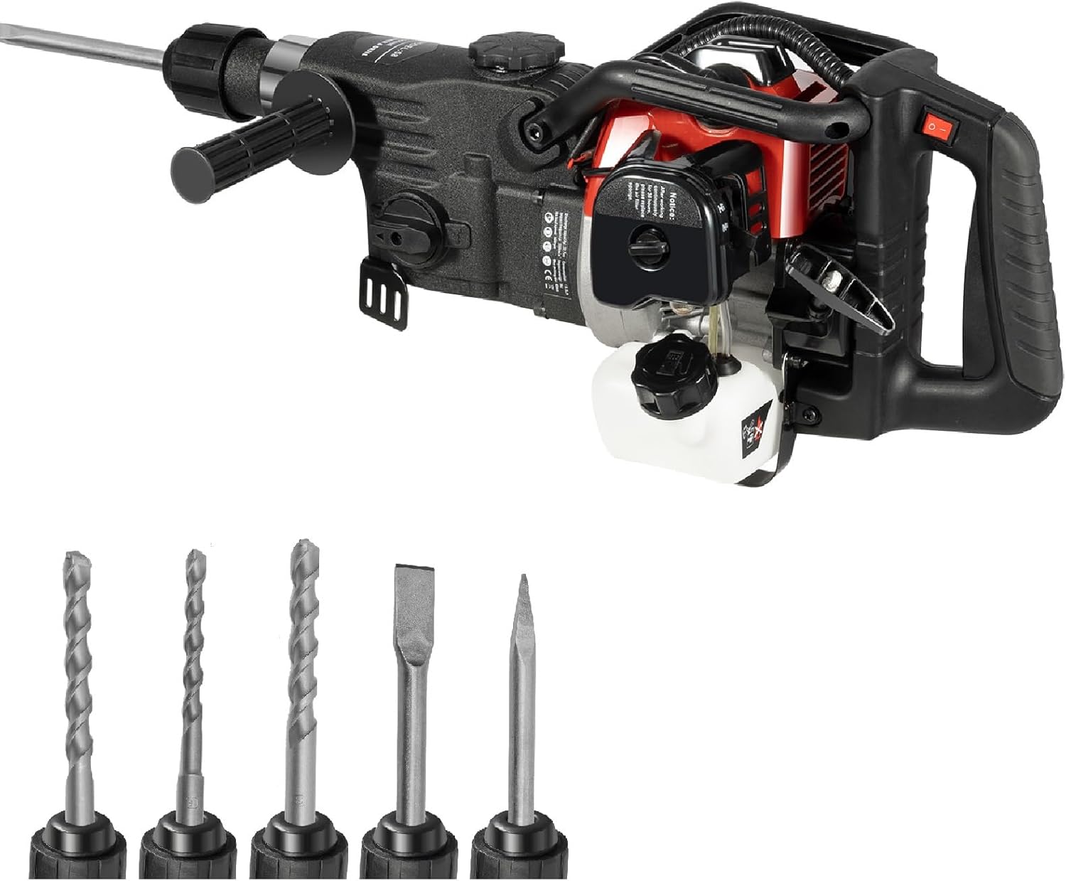 33CC 2-Stroke Demolition Jack Hammer, 5300RPM Gas-powered Concrete Breaker with Flat Chisel & Point Chisel for Pavement Floor Demolition, Trenching Pipeline & Rock Breaking