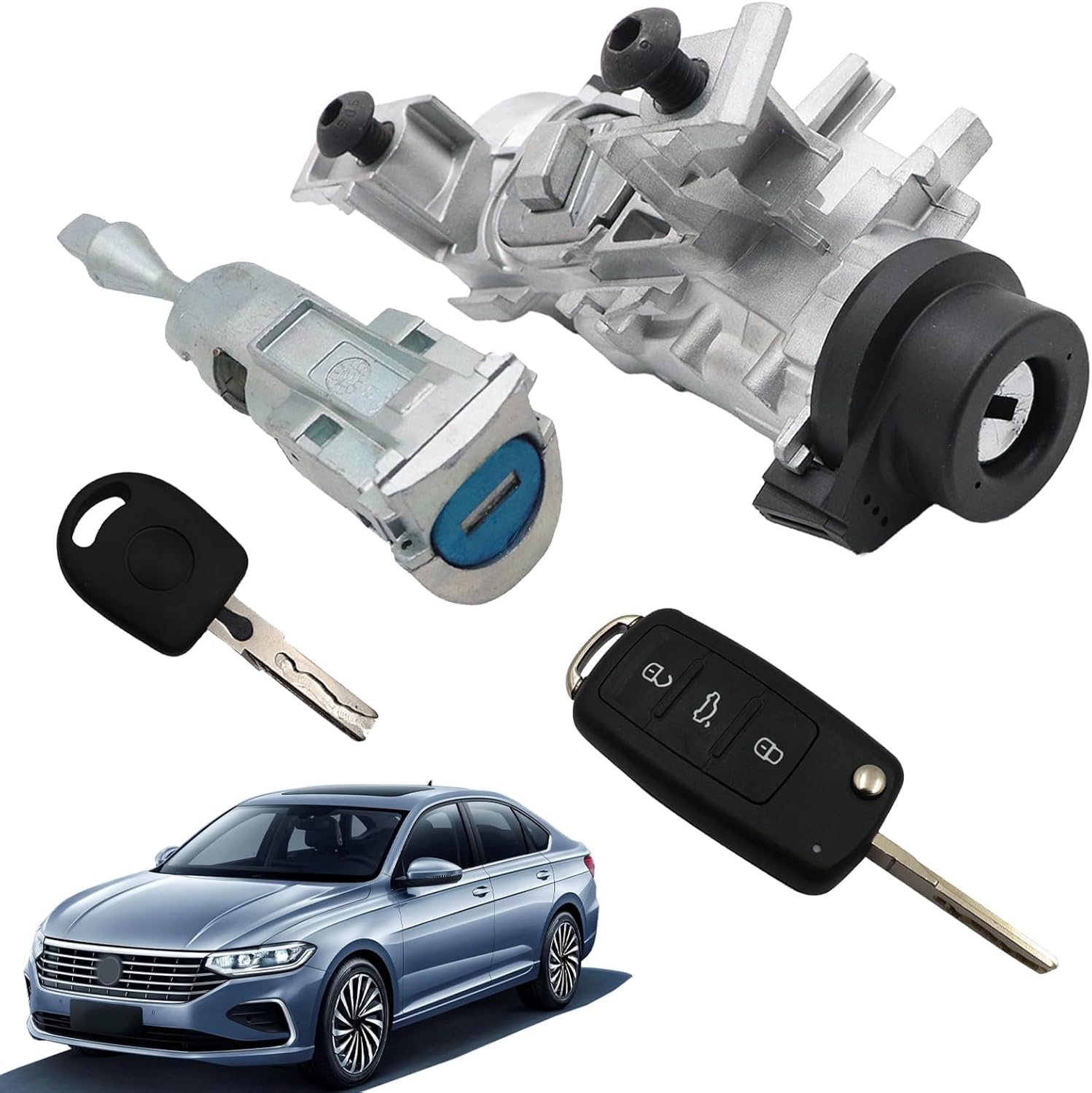 SecosAutoparts 48-Chip Ignition Switch Lock Cylinder with Remote Key Fit for VW Jetta 2006-2018 Golf 2004-2011 Eos 2007-2011 Fit for Audi TT 2007-2010 Replace# 1K0905851B ILA920 1131NC12919