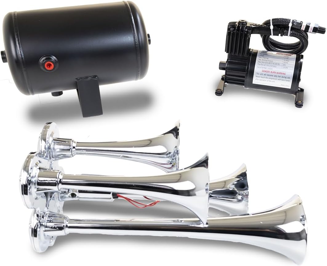 Kleinn Air Horns HK4 Complete Quad Air Horn Package - Chrome