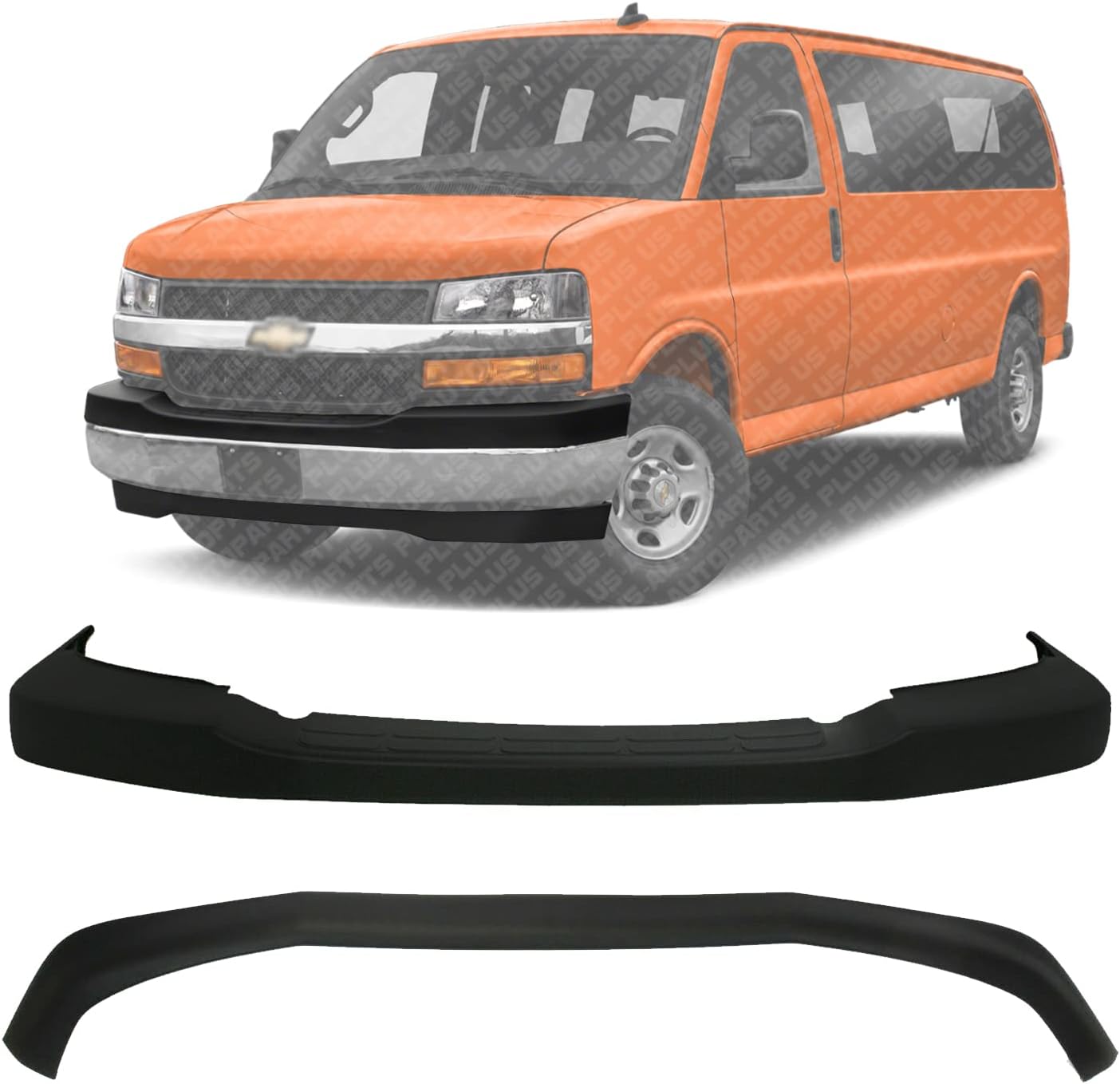 US AUTO PARTS PLUS New Front Bumper Upper Cover + Lower Valance Contoured Air Deflector Textured Direct Replacement For GMC Savana 1500 2500 3500 4500 / Chevrolet Express 2003-2017 GM1092226 GM1000693
