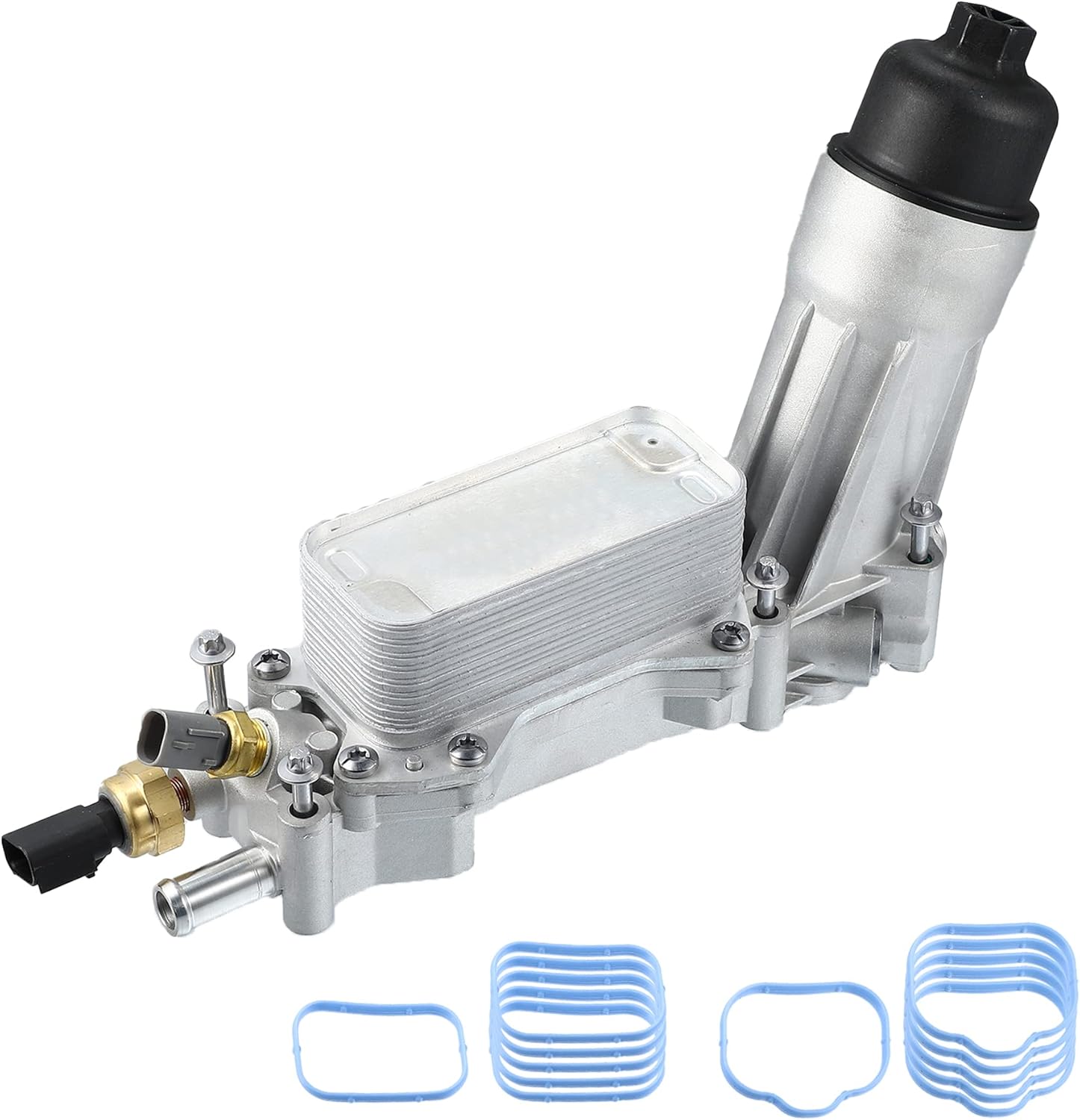 X AUTOHAUX Aluminum Engine Oil Cooler Filter Housing Assembly Adapter with Oil Pressure Switch Temp Sensor for Ram Promaster 1500 C/V for Dodge Charger Journey for Chrysler for Jeep 5184294AE