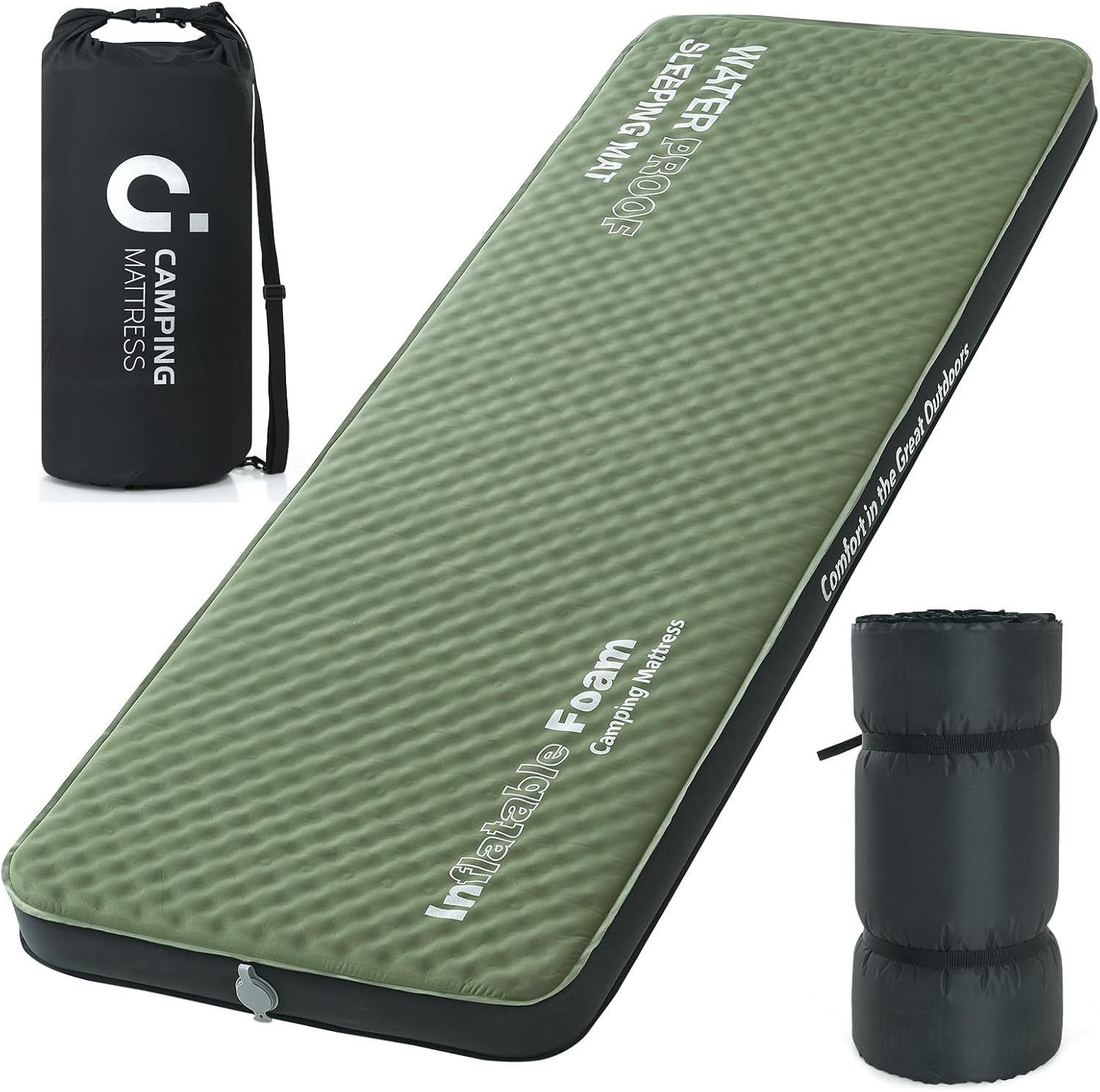 CYMULA 4-inch Automatic Inflatable Mattress, Camping Mattress with Air Pump Sack, Suitable for Adults, Backpacking Travel, Tent, Black