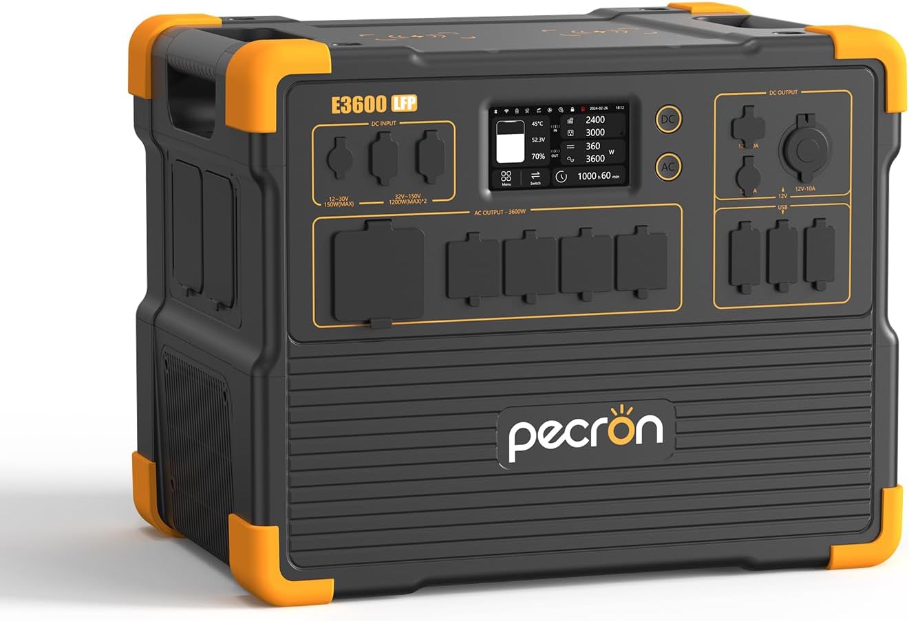 pecron Portable Power Station 3072Wh E3600LFP, 5x3600W AC Outlets Power Station, LiFePO4 Battery Backup Expanded to 15.36KWh, Fast Charging Solar Generator for Home Use, RV, Camping, CPAP, Emergencies