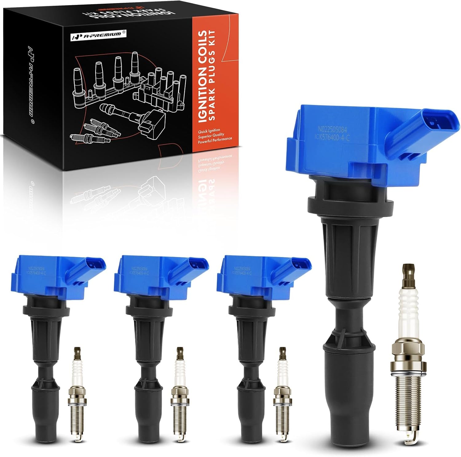 A-Premium (Blue) Set of 8 Ignition Coil Pack and Iridium Spark Plugs Compatible with Hyundai Sonata 2015-2019, Santa Fe Sport 2016-2018, Tucson 2018-2021 & Kia Optima, Sorento, Sportage, Rondo