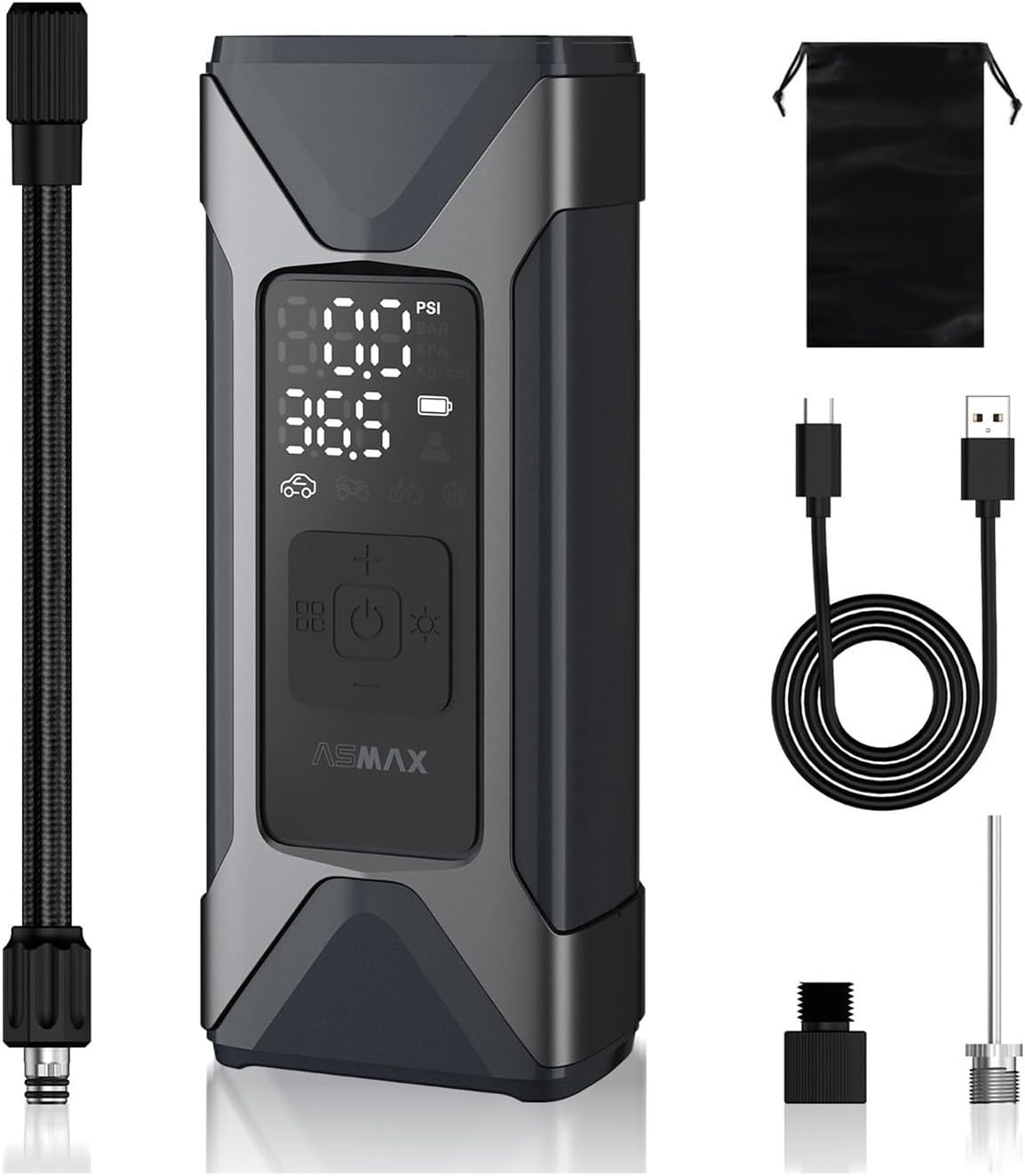 T10 Portable Electric Air Pump - 7500mAh Compressor, 160PSI, Type-C, Multitool Inflator for Car & Motorcycle