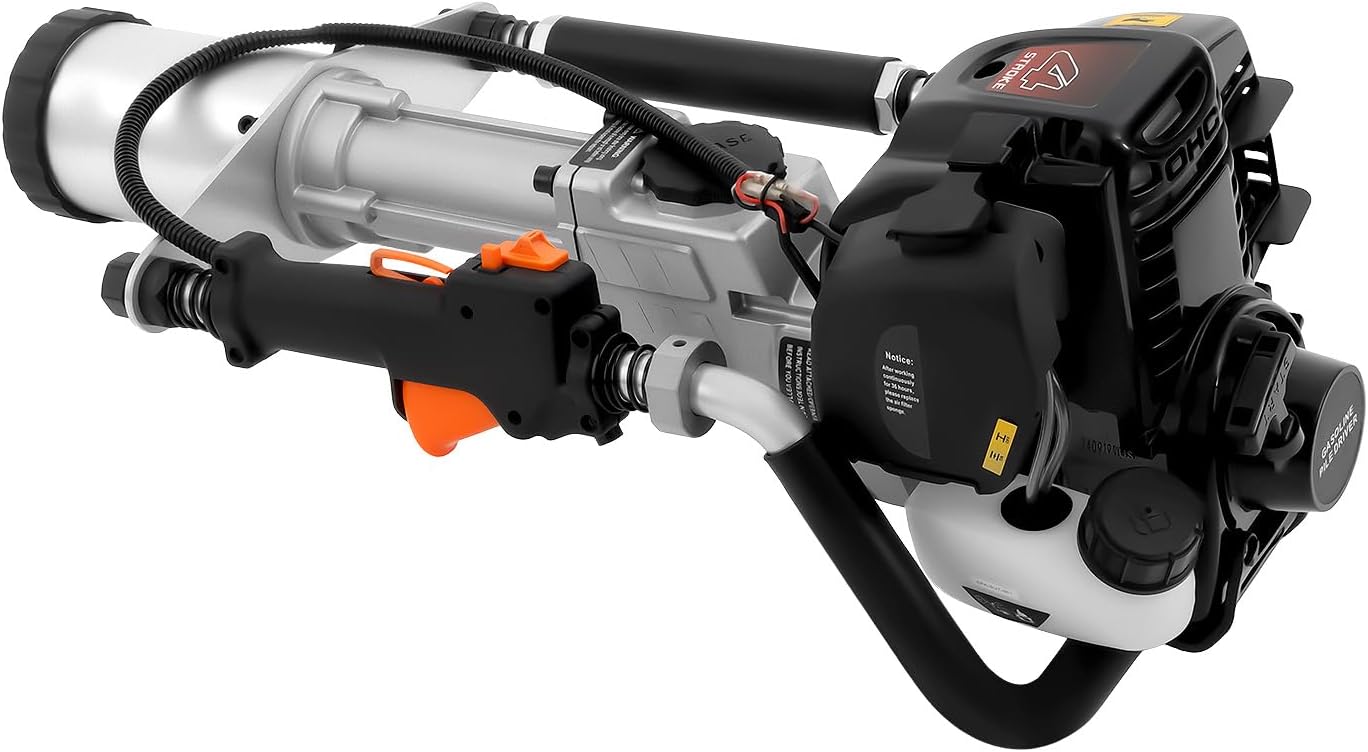 37.7CC 4-Stroke Gas Powered Post Driver, Heavy Duty Fence Post Driver Hammer for T-Post & Metal Post, Agricultural Pile Driver Kit with Protective Gloves