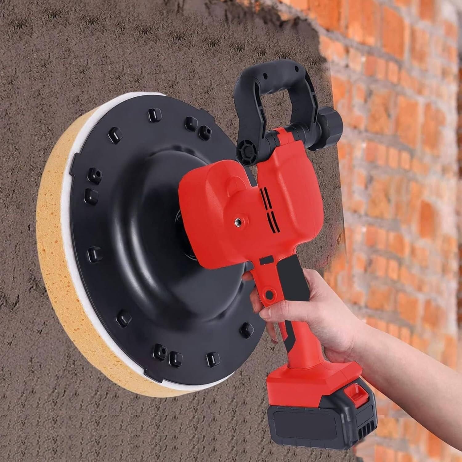 Wall Smoothing Polishing Machine 1680W 48V Electric Concrete Cement Mortar Trowel Hand-Held Putty Cement Mortar Trowel Plaster Smoothing Tool 15in Trowel Plate,15000mABatteries*2-Standard