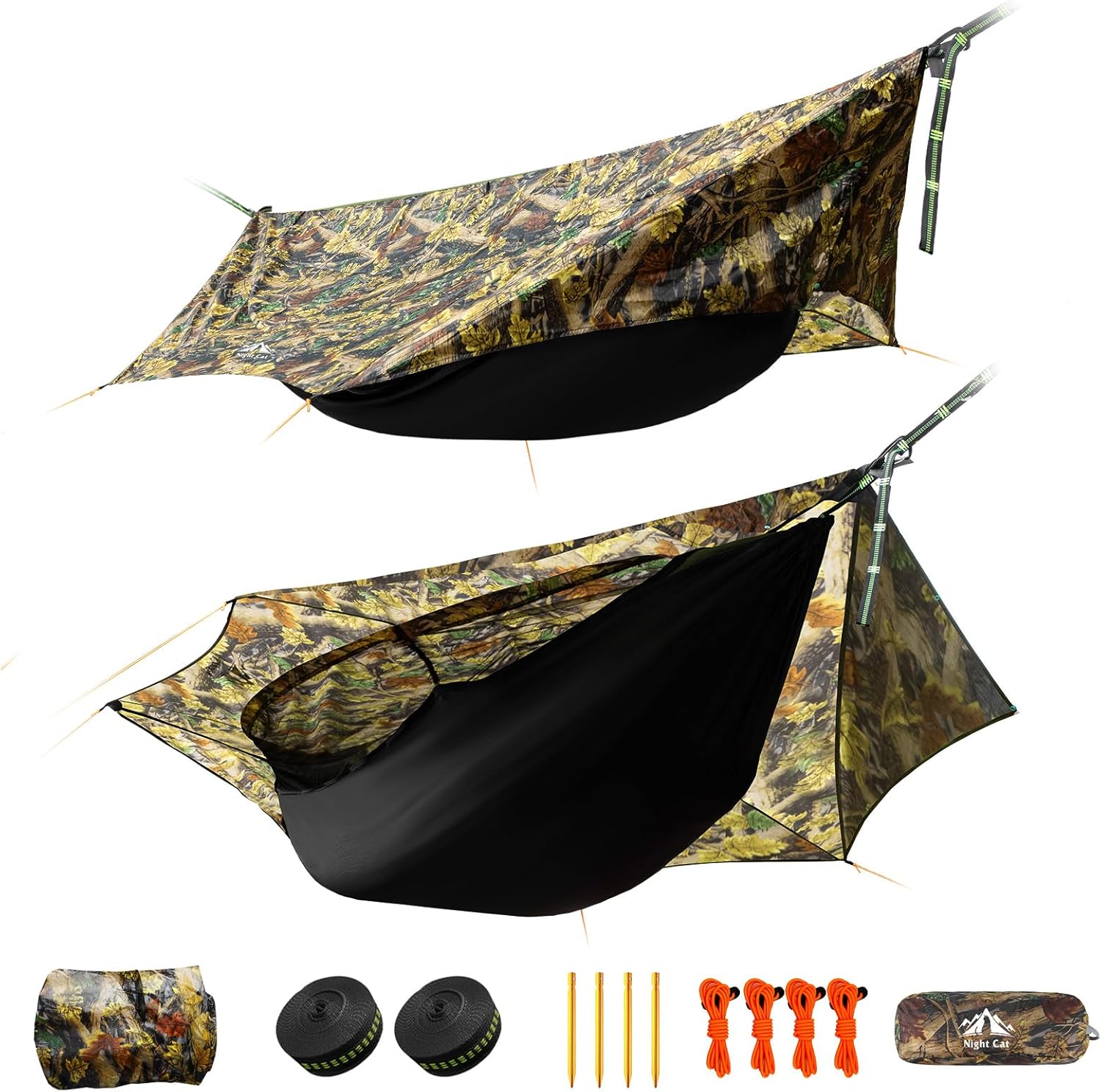 Night Cat Camping Hammock Tent: Lightweight Portable 4 in 1 Hammock with Rain Tarp and Mosquito Net for Hiking Jungle Outdoor