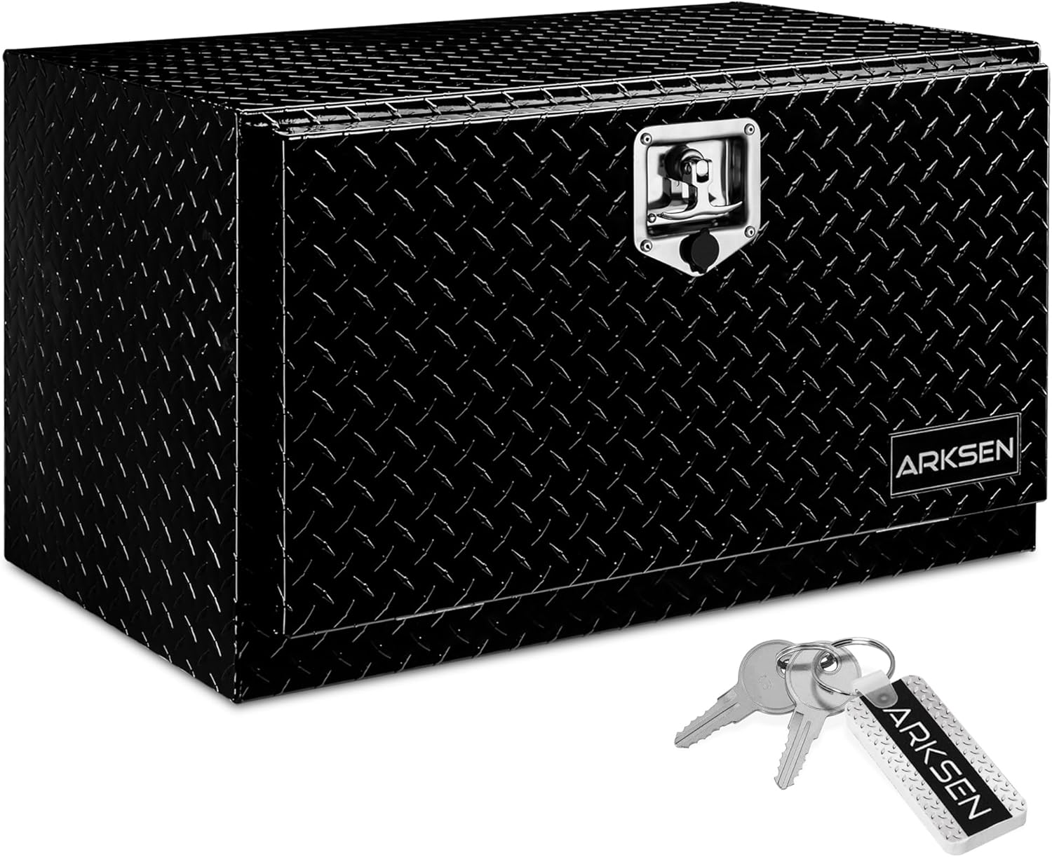ARKSEN 36 Inch Heavy Duty Aluminum Diamond Plate Tool Underbody Box, Waterproof Square Truck Storage Organizer Chest for Pick Up Truck Bed, RV Trailer with T-Handle Lock and Keys - Silver