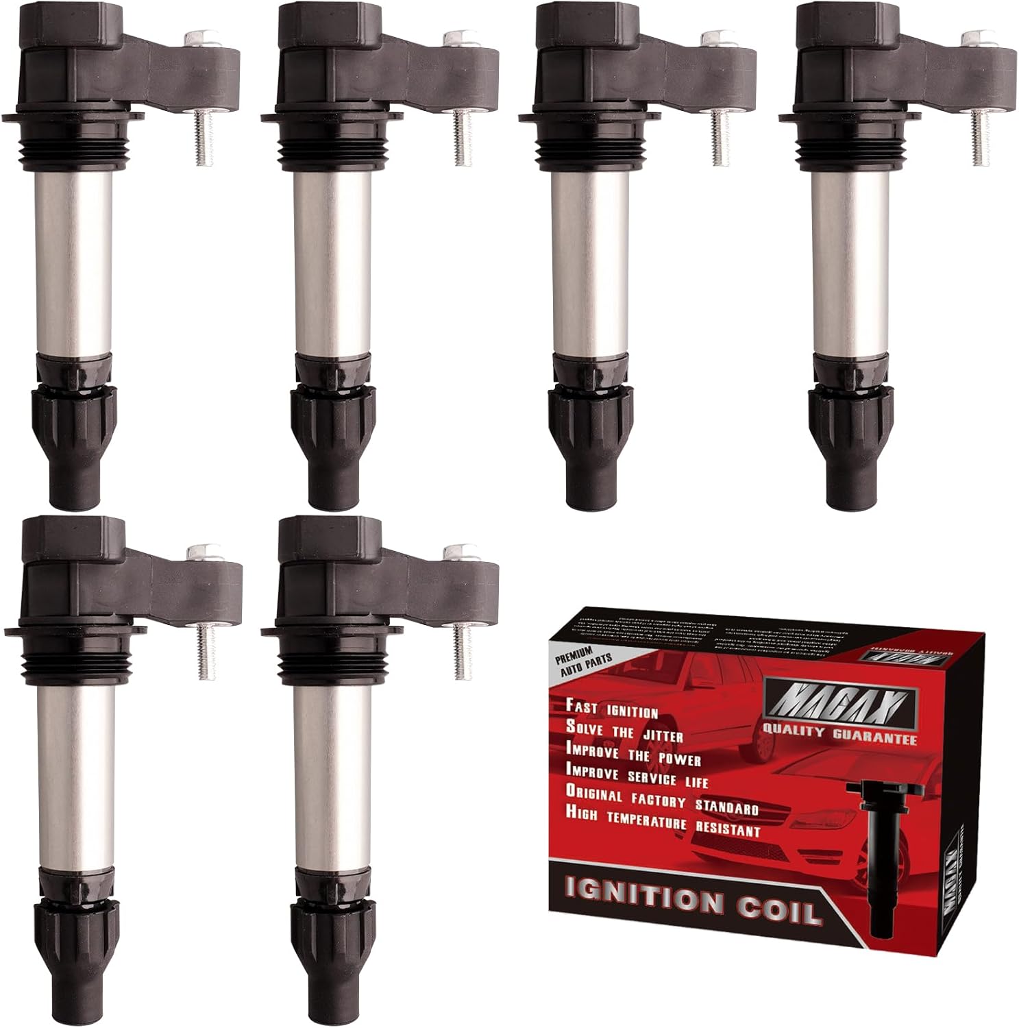 Set of 6 Ignition Coils UF569 C1555 Compatible with Buick Cadillac ATS CTS SRX XTS GMC - V6 3.0L 3.2L 3.6L Camaro Equinox Impala Terrain Saturn Saab
