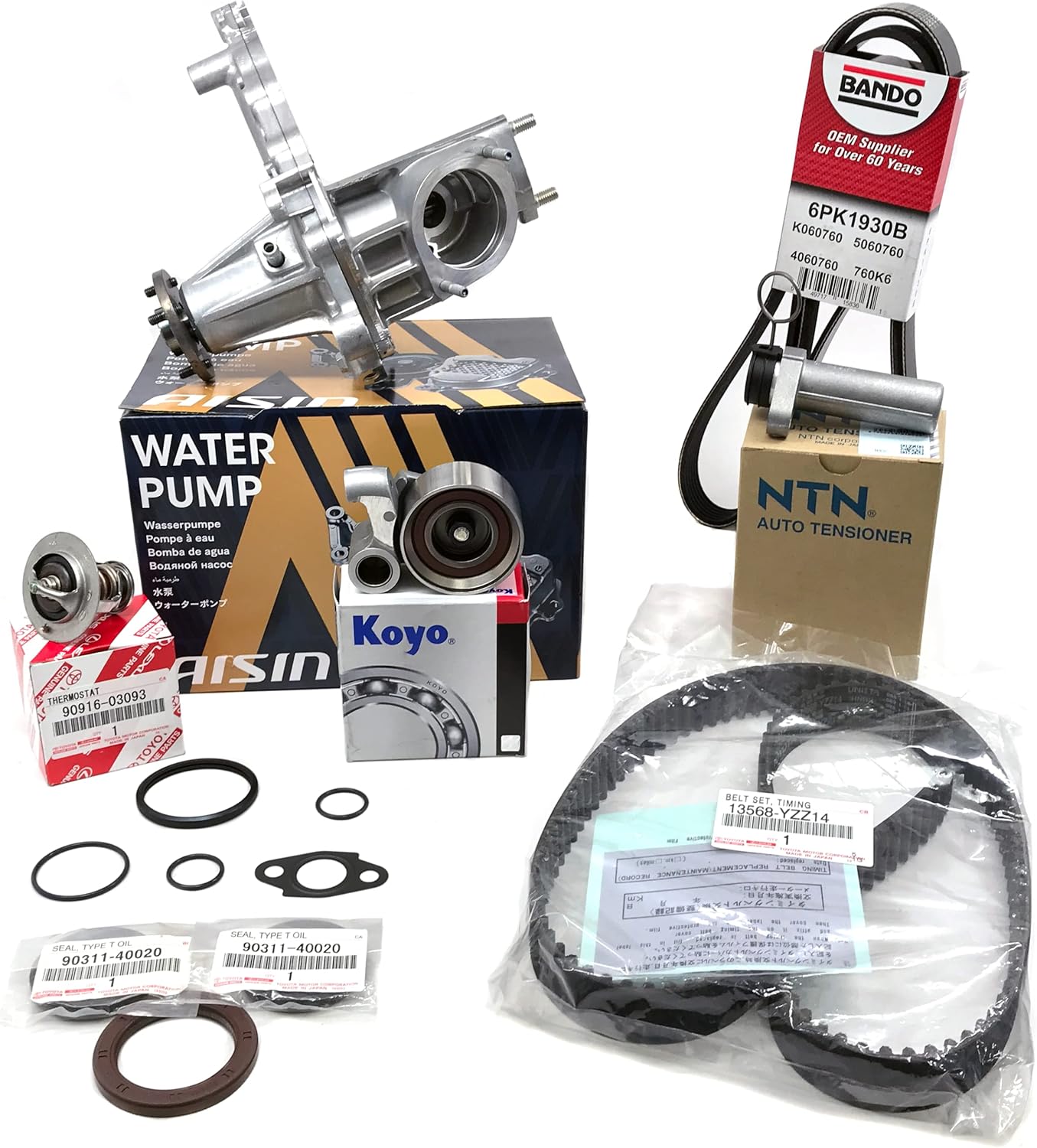GENUINE/OEM | COMPLETE TIMING BELT KIT (As Pictured) : T-belt, Water Pump, Seals, Pulleys, Hydraulic, Serpentine.