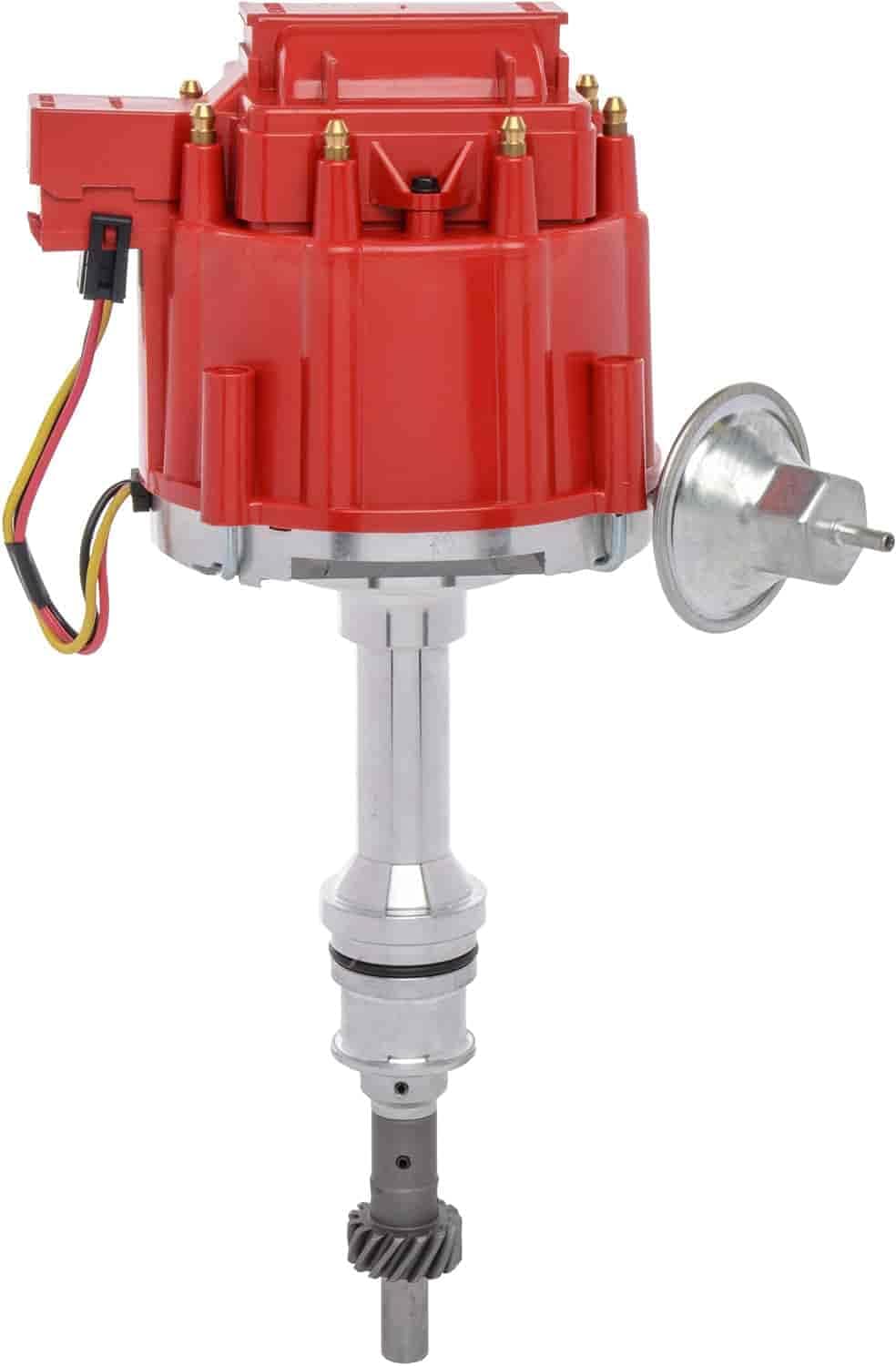 JEGS HEI distributor | Fits 1969-1991 Ford 351W Engines | 65,000 Volt Coil | Regain Horsepower | Male Brass Terminals | Renew Economy | Adjustable Vacuum Advance | Steel Gear