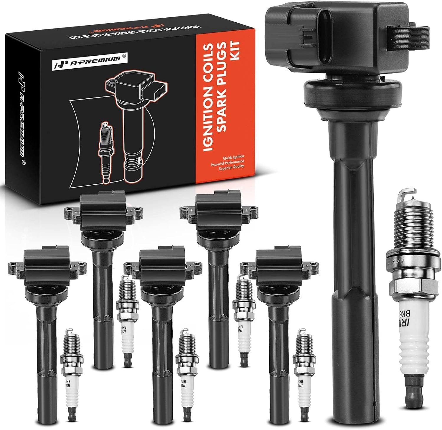 A-Premium Ignition Coils and Spark Plugs Kits Compatible with Honda Passport 1996 & Acura SLX 1996 & Isuzu Rodeo 1996, 3.2L 6-PC Set