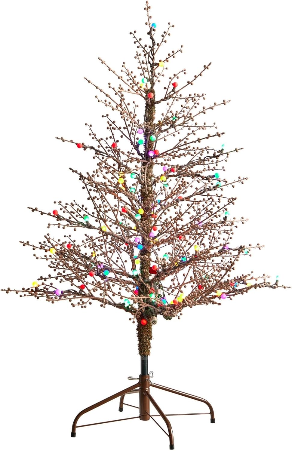 Nearly Natural 4ft. Frosted Berry Twig Artificial Christmas Tree with 100 Multicolored Gum Ball LED Lights and 240 Bendable Branches
