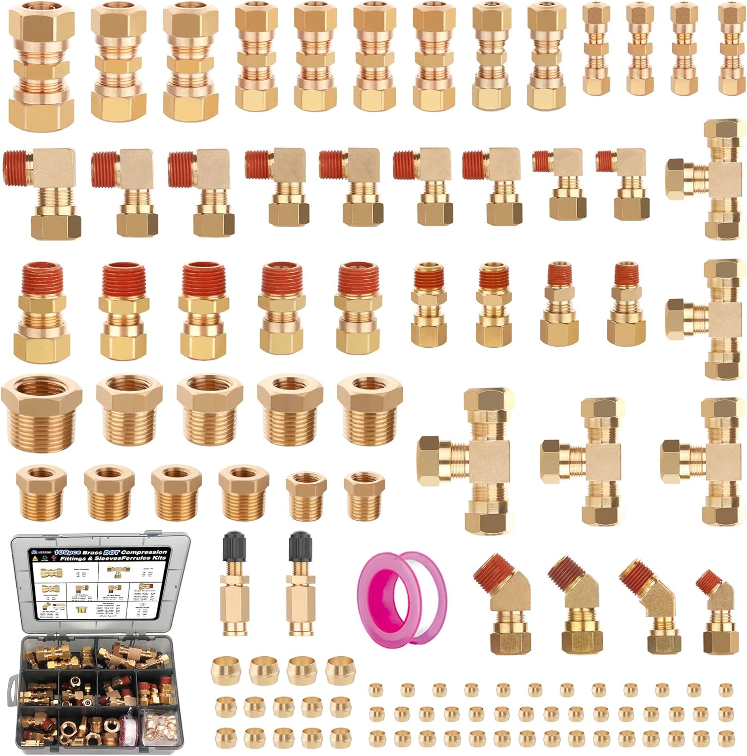 109Pcs Brass DOT Air Brake Line Fittings, 1/4