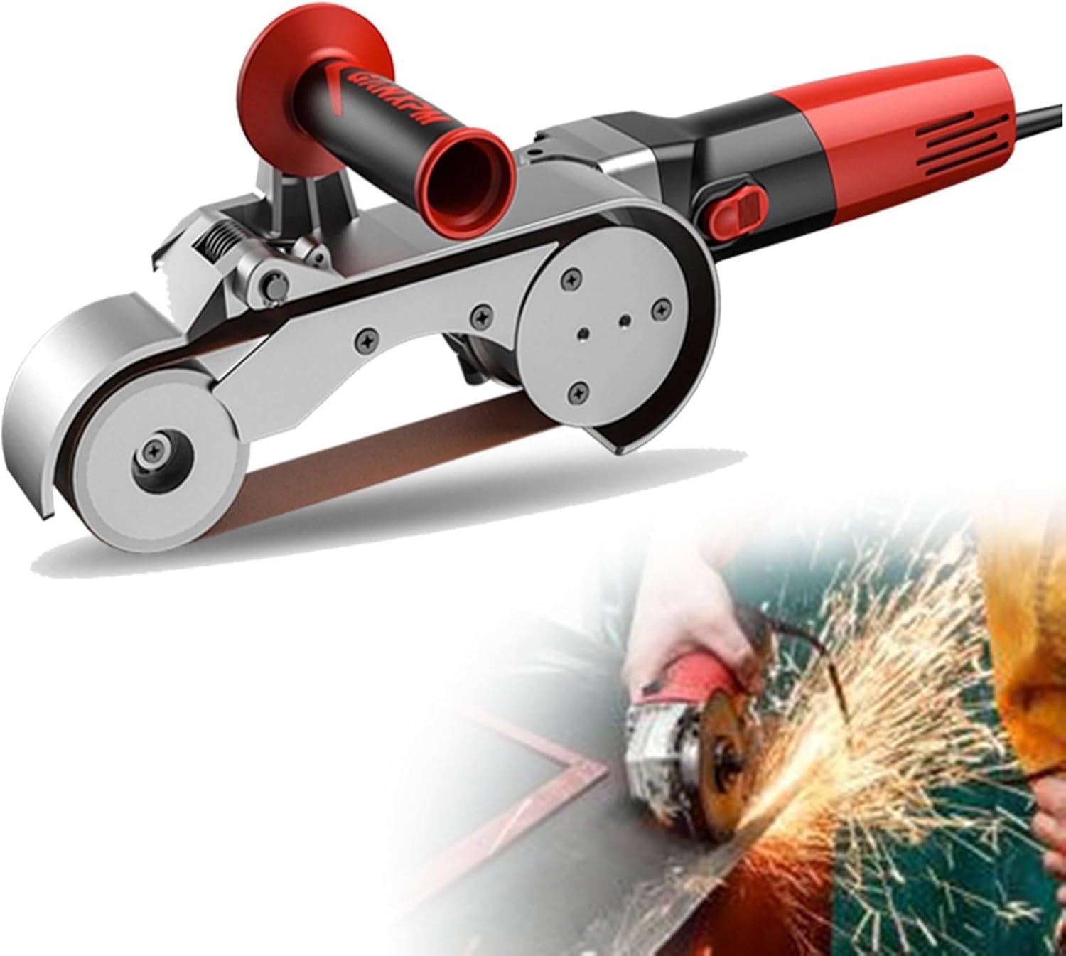 Pipe Polisher Sander, Stainless Steel Belt Sander, with Abrasive Belt, for polishing Finishing Rust Removal 1100w Variable Speed Sander Polisher Grinder (4Roller)