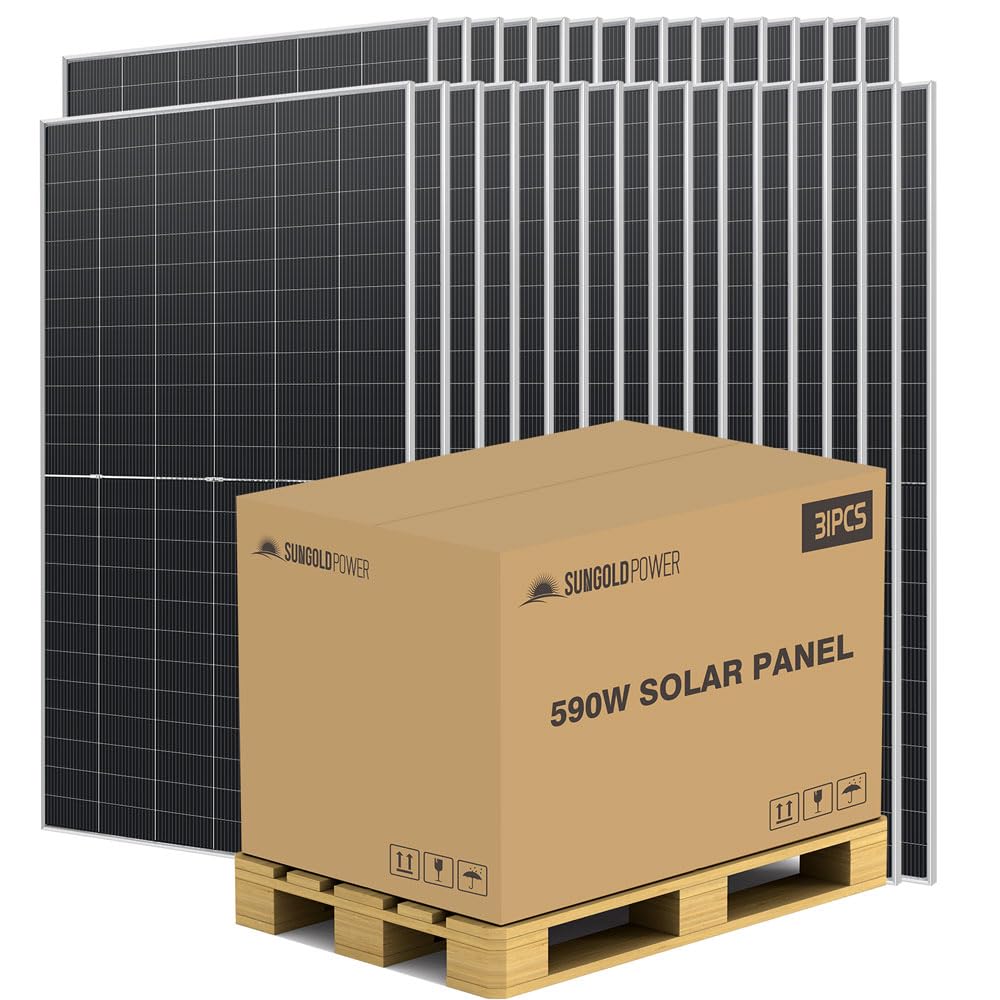 SUNGOLDPOWER N-Type 590W Bifacial Solar Panel 31PCS,16BB,Monocrystalline,to 30% Extra Power,IP68,for 12V/24V/48Vdc Energy Storage in Home,RV,Farms,on/Off-Grid System UL61730 CEC Listed(18290W)