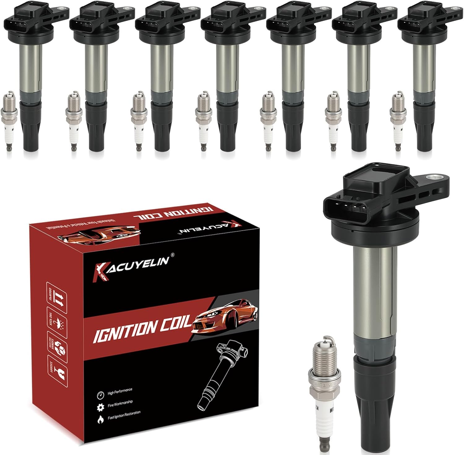 UF519 Ignition Coil Pack and Iridium Spark Plugs Set of 8 Compatible with Jaguar S-Type XF XJ8 XJR XK XK8 XKR Land Rover LR3 Range Rover Sport V8 4.2L,Replace#,UF533,4744015
