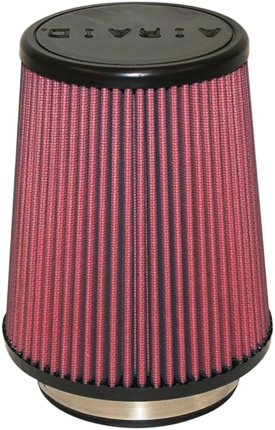 Airaid 700-458 Universal Clamp-On Air Filter: Round Tapered; 4 Inch (102 mm) Flange ID; 7 Inch (178 mm) Height; 7 Inch (178 mm) Base; 4.625 Inch (117 mm) Top