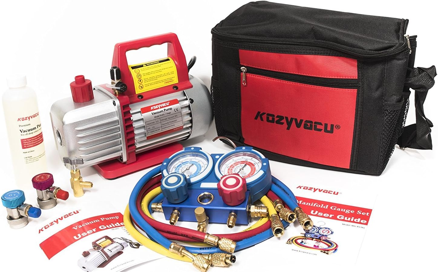 AUTO AC Repair Complete Tool Kit with 1-Stage 3.5 CFM Vacuum Pump, Manifold Gauge Set, Hoses and its Acccessories