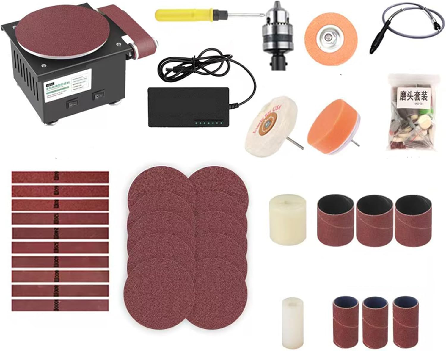 Electric Belt Sander Grinder with Polishing Set, Adjustable Speed for Metal, Stone, Wood Finishing (Upgraded Model)