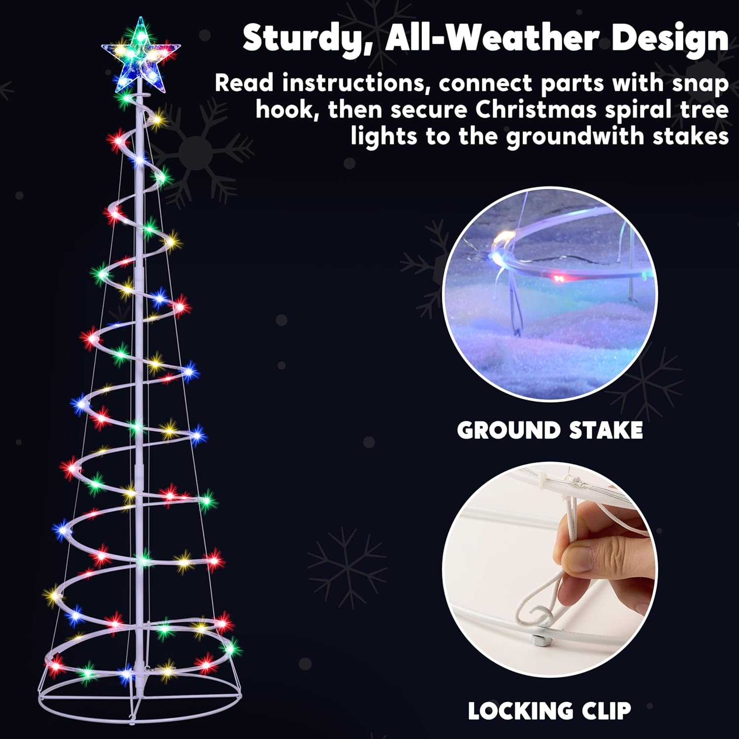 JOIEDOMI 3 Pack Spiral Christmas Tree Lights, 218 LED Outdoor Lighted Tree with Star Topper & Stakes, Christmas Decorations for Yard Porch Patio Garden Holiday Xmas Eve Night Décor, Multicolor