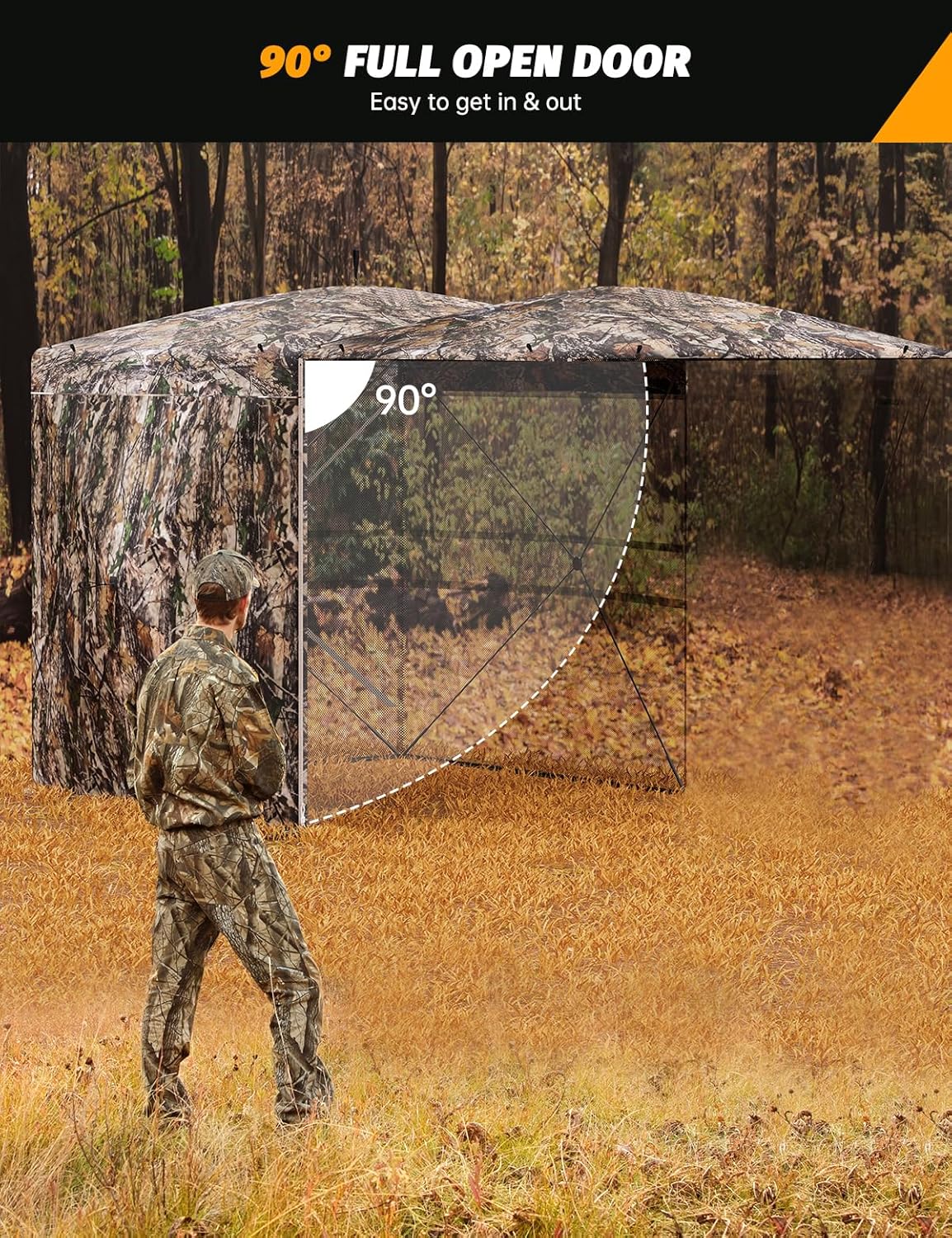 270° Camouflage Hunting Blind Portable Pop-Up Tent with Shoot-Through Mesh, Waterproof Ground Blind for Deer Hunting, 2-3 & 3-4 Person Capacity & Carry Bag