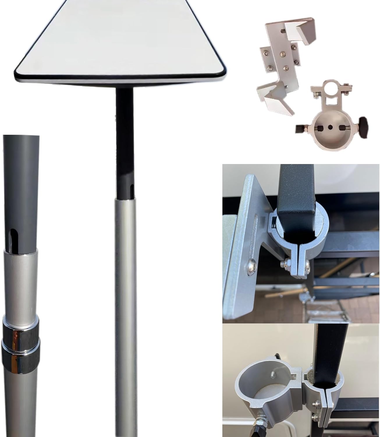 EEZ RV Products Telescopic 10ft Pole with Starlink (GEN 2 / V2) Adapter and RV Ladder Mounting Bracket Kit - Fits 1.0 inch Ladder Rails