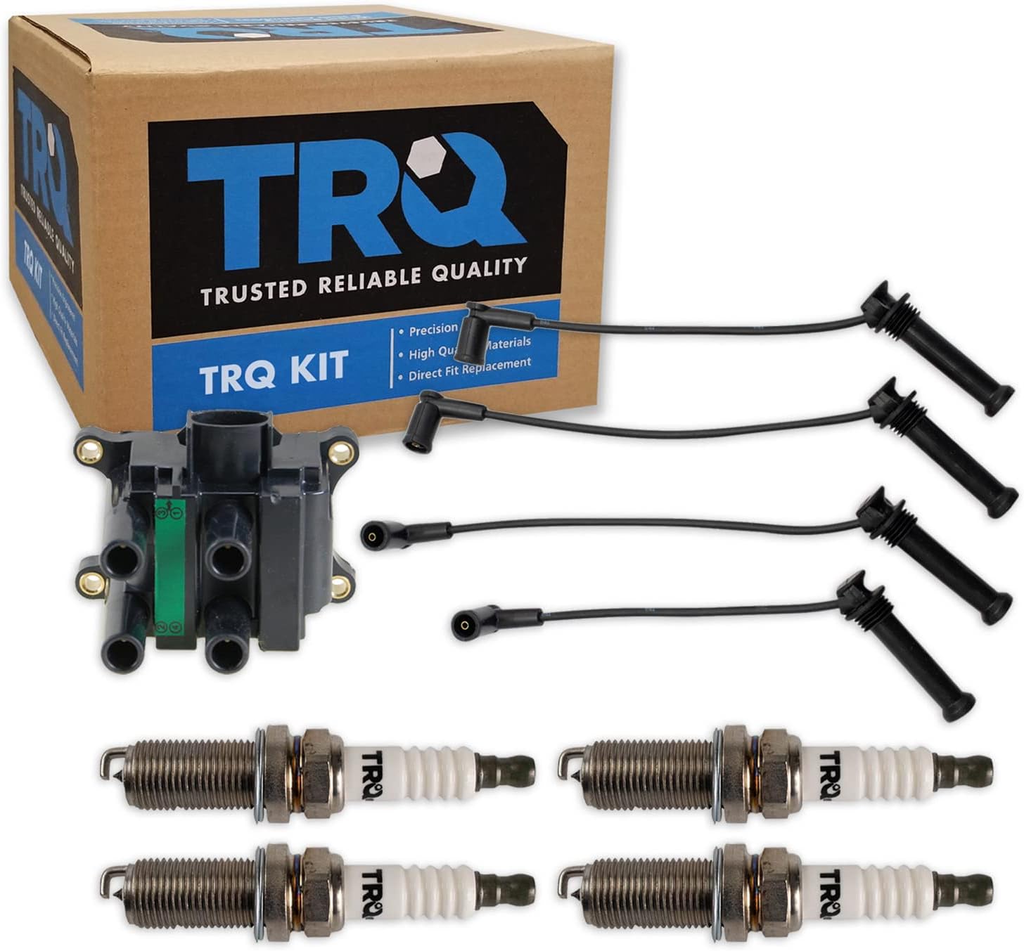 TRQ Ignition Kit Ignition Coil Spark Plugs Wire Set Compatible with 2001-2011 Ford Ranger 2001-2009 Mazda B2300