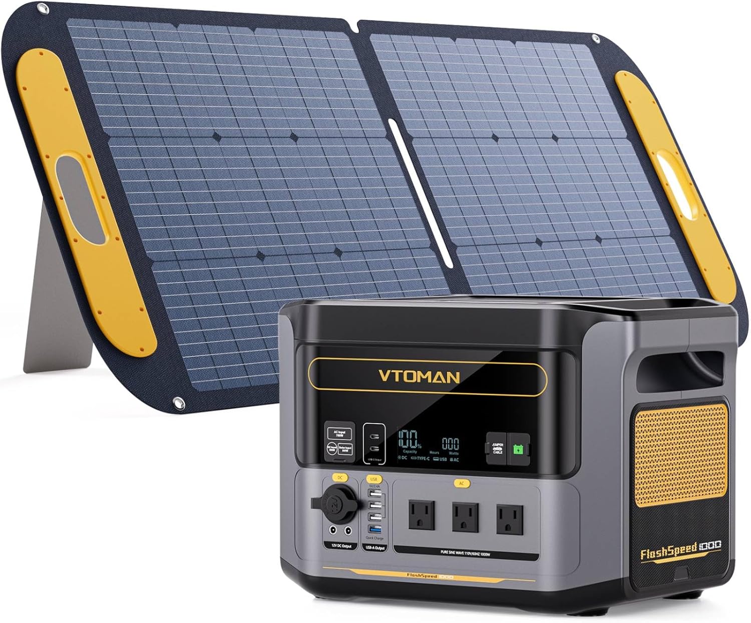 VTOMAN 2376Wh Portable Power Station Bundle with Extra Battery & 200W Solar Panel Included - Up to 2000W Solar Power Generator for Home Backup, Off-grid, Road Trip, RV, Camping, Fishing, Emergencies